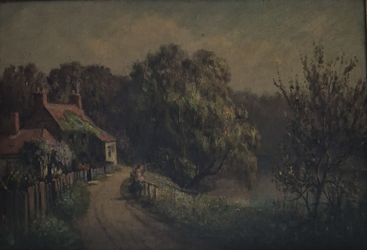 Ölgemälde Europäische Schule (XX) Landschaft mit kleinem Häusschen