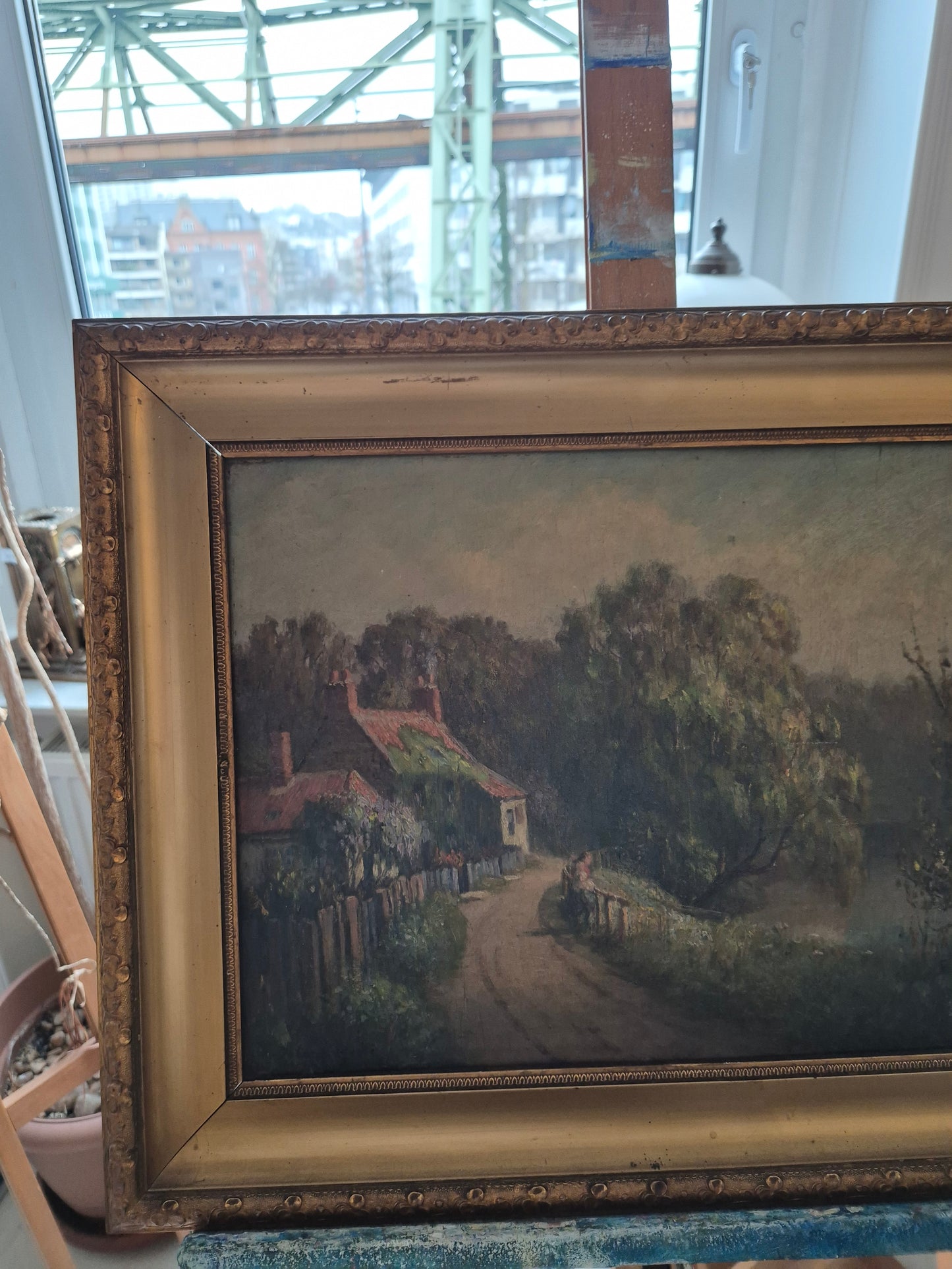 Ölgemälde Europäische Schule (XX) Landschaft mit kleinem Häusschen