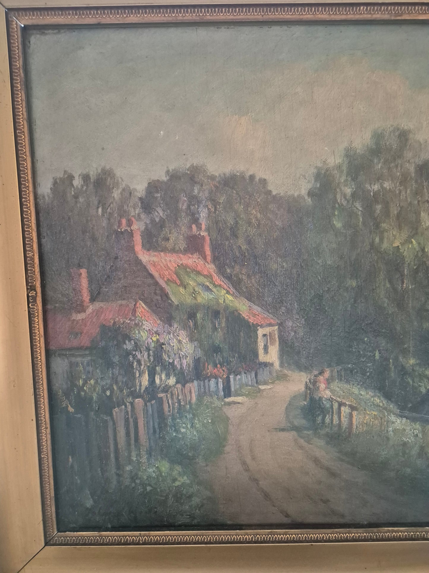 Ölgemälde Europäische Schule (XX) Landschaft mit kleinem Häusschen