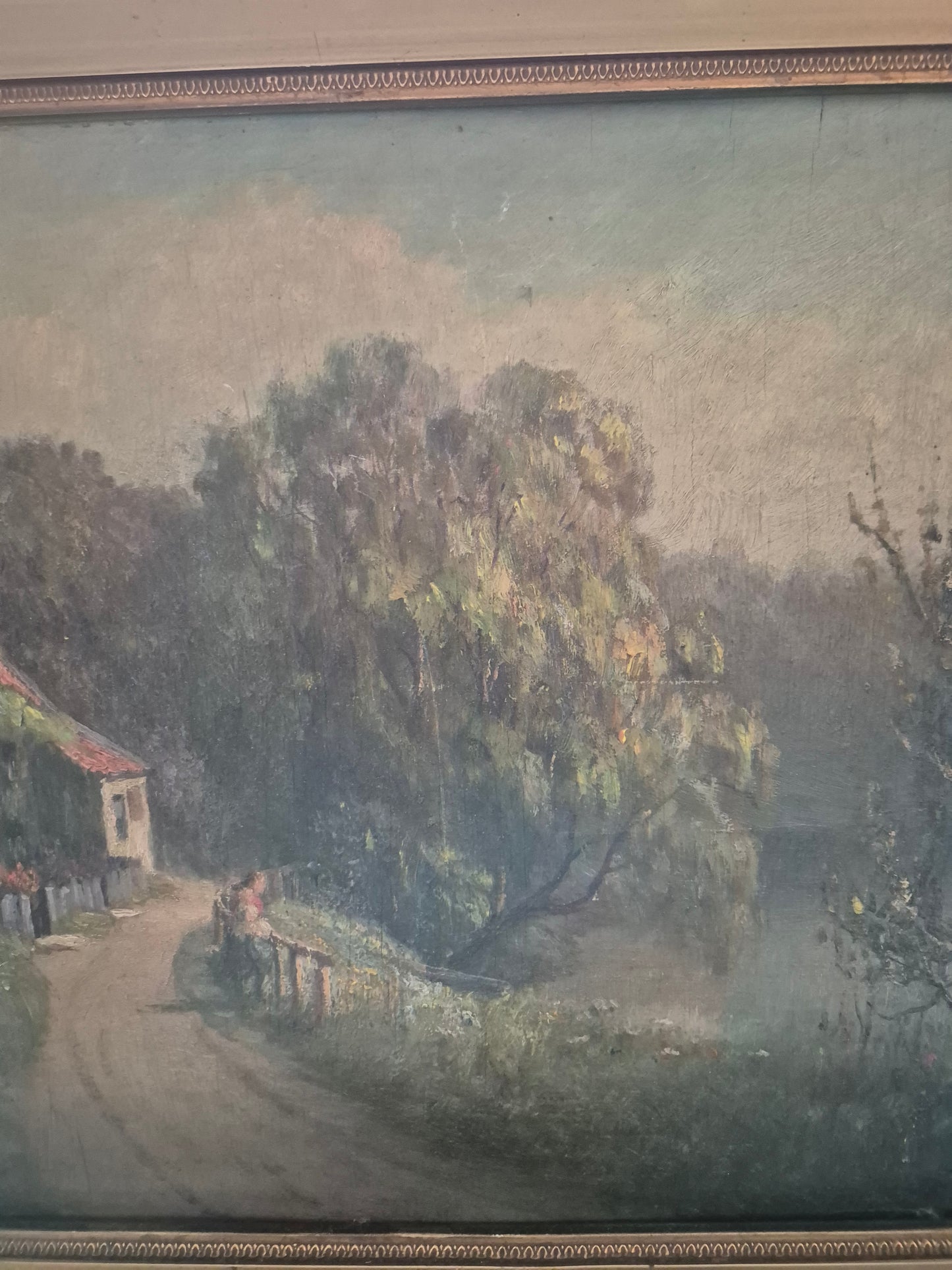 Ölgemälde Europäische Schule (XX) Landschaft mit kleinem Häusschen