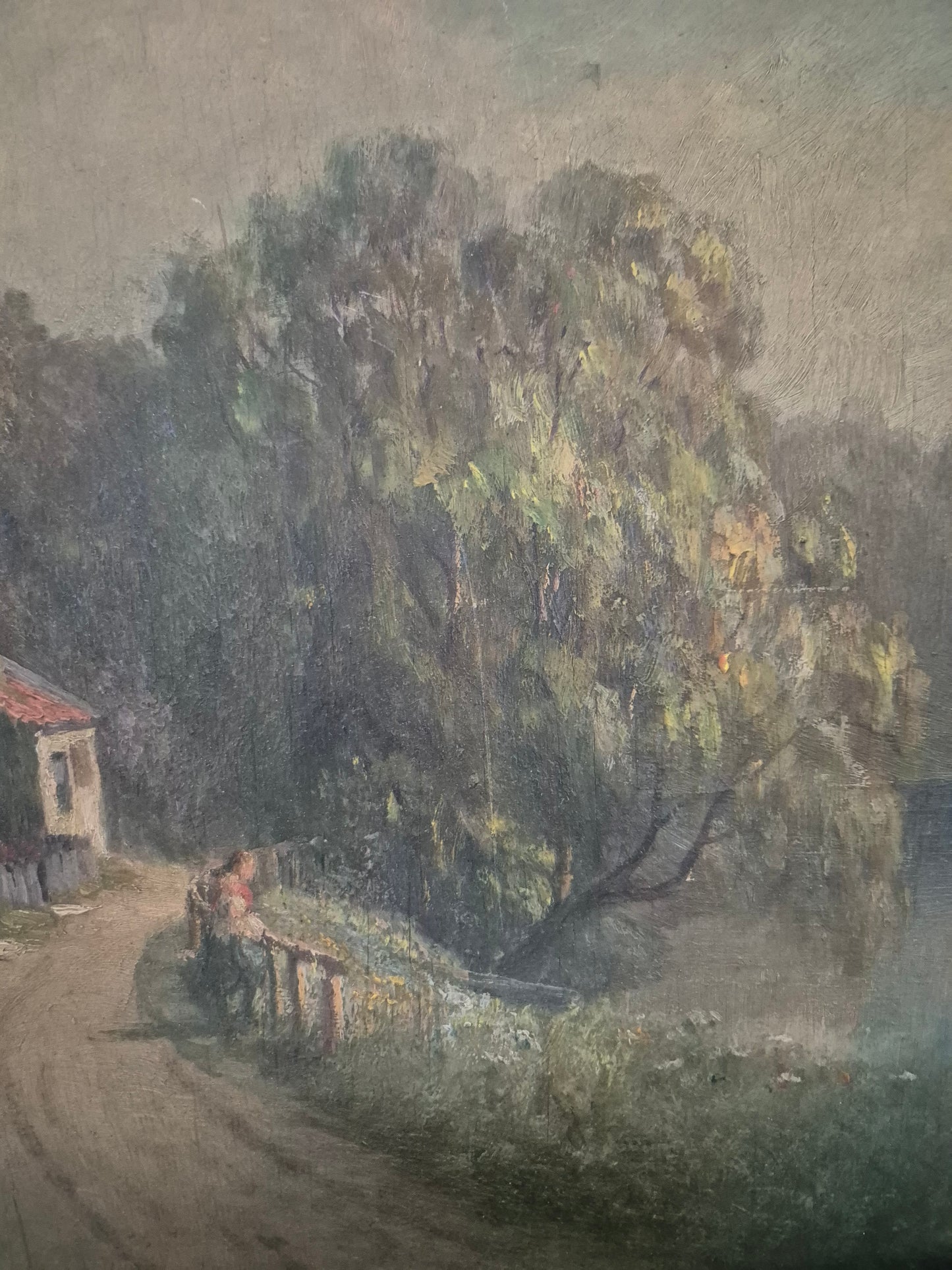 Ölgemälde Europäische Schule (XX) Landschaft mit kleinem Häusschen