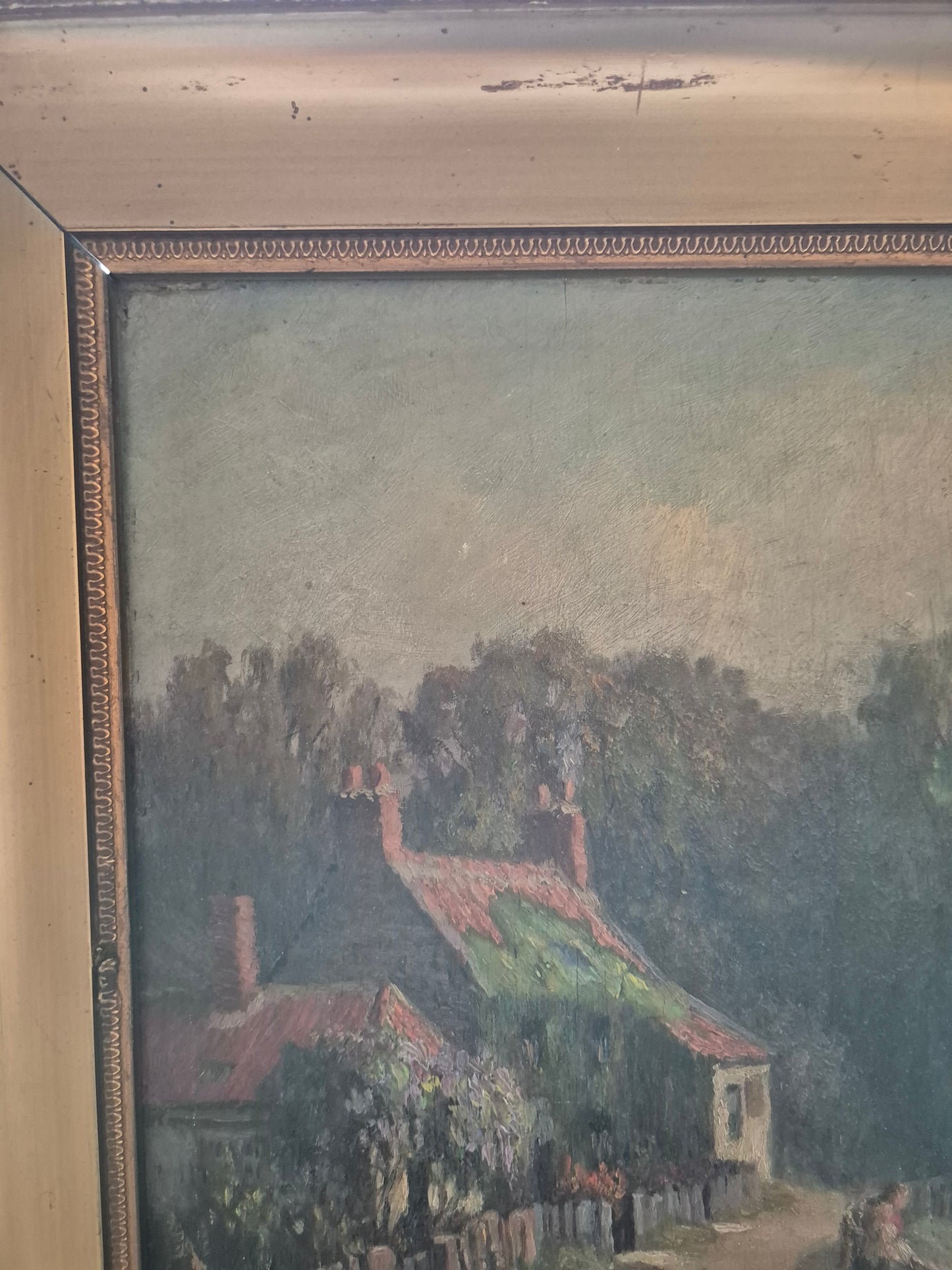 Ölgemälde Europäische Schule (XX) Landschaft mit kleinem Häusschen