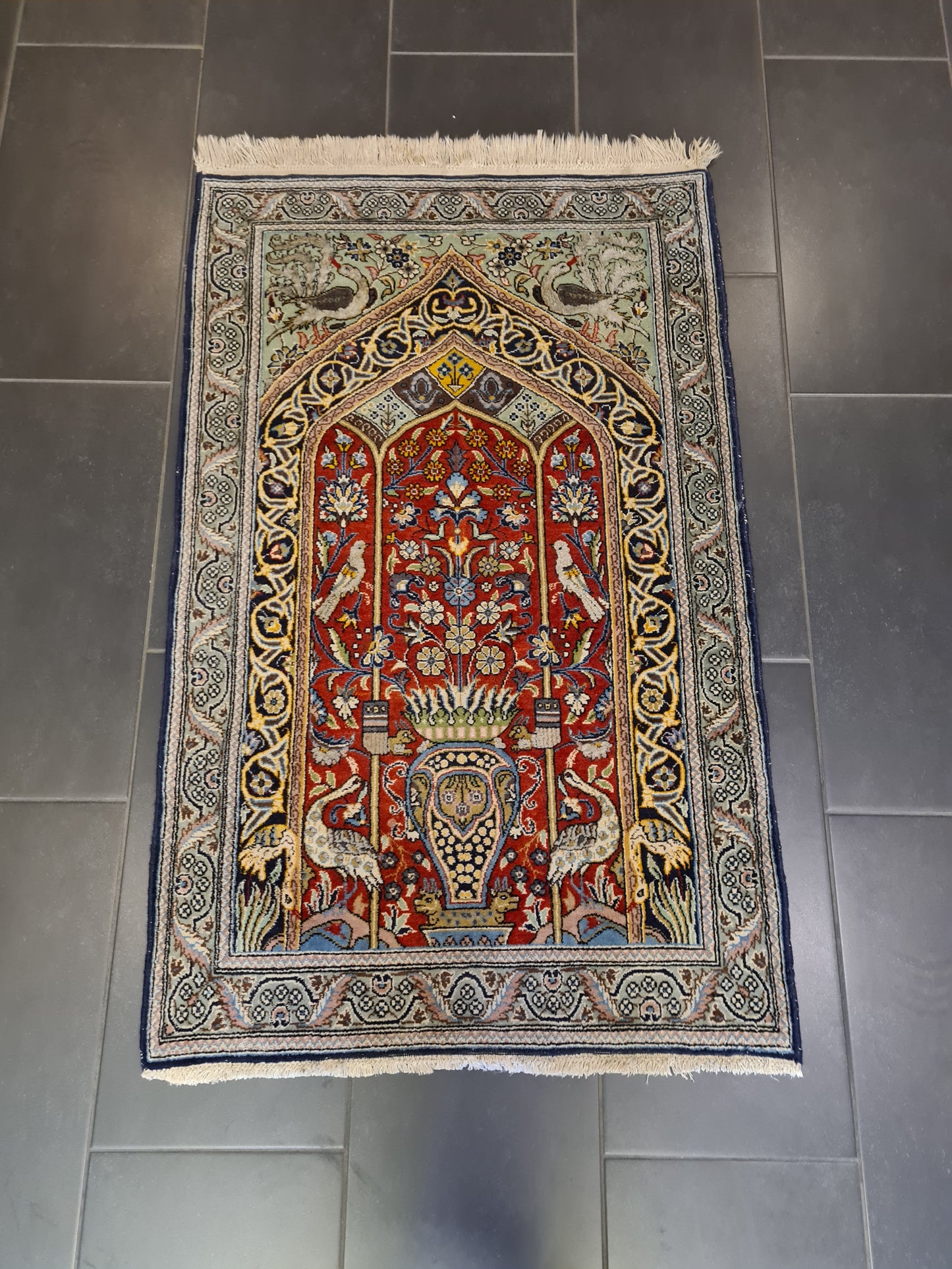 Perserteppich Orientteppich Handgeknüpfter Ghoum Lebensbaum 130x80cm