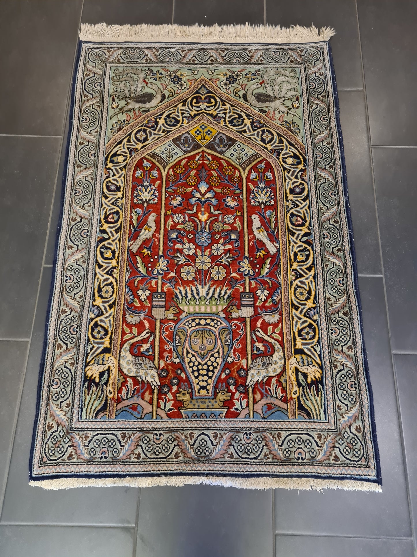 Perserteppich Orientteppich Handgeknüpfter Ghoum Lebensbaum 130x80cm