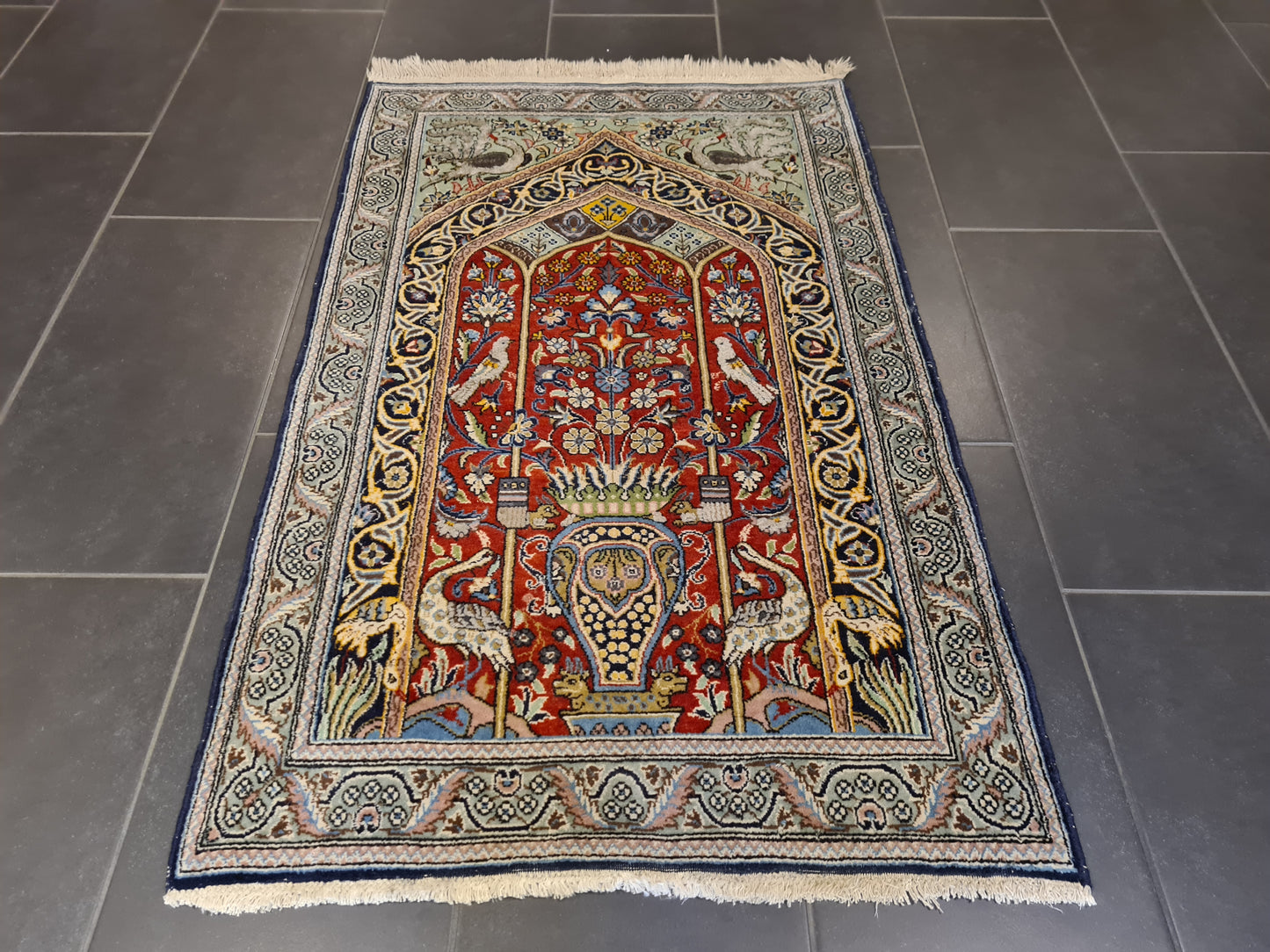 Perserteppich Orientteppich Handgeknüpfter Ghoum Lebensbaum 130x80cm