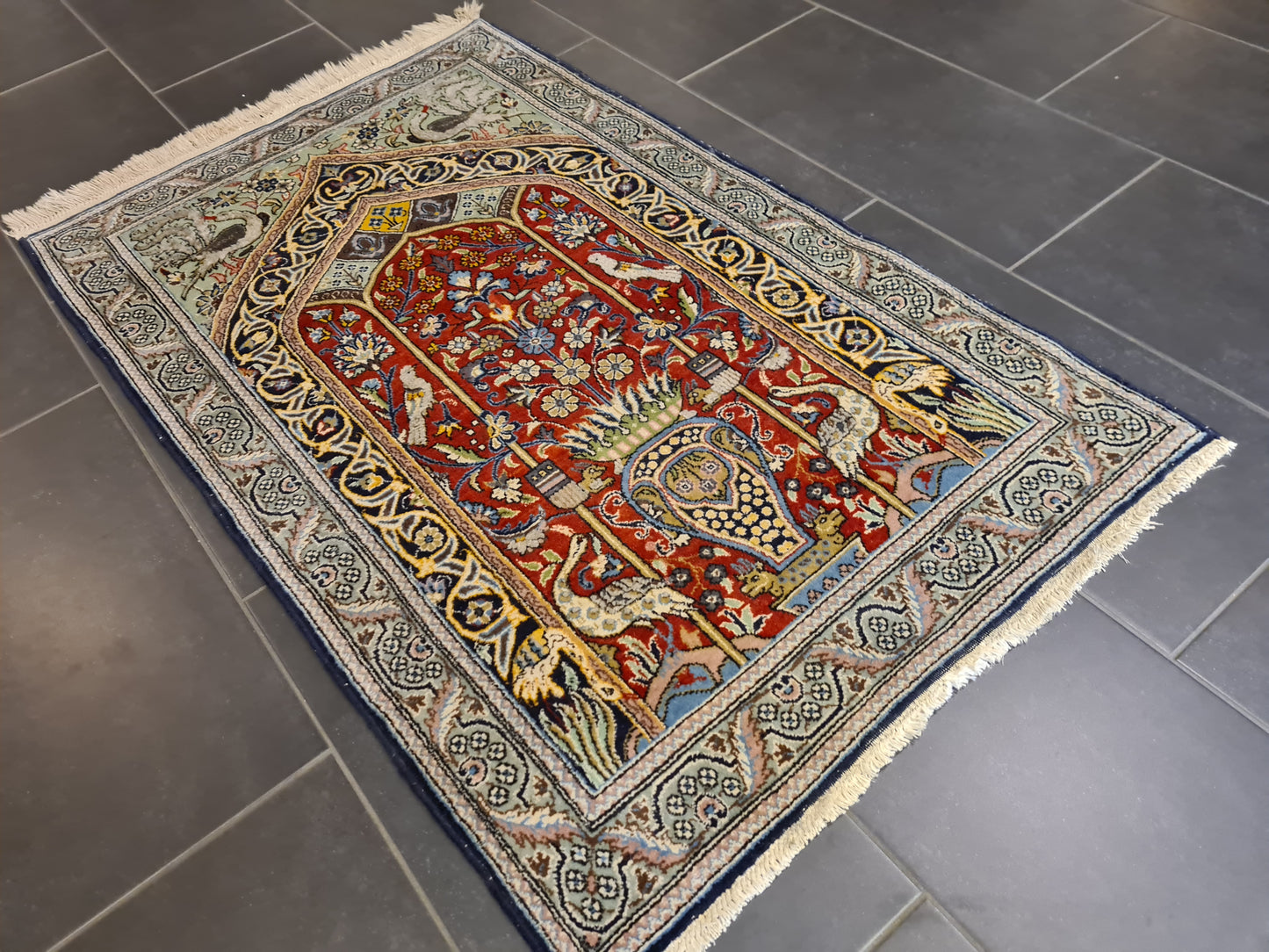 Perserteppich Orientteppich Handgeknüpfter Ghoum Lebensbaum 130x80cm