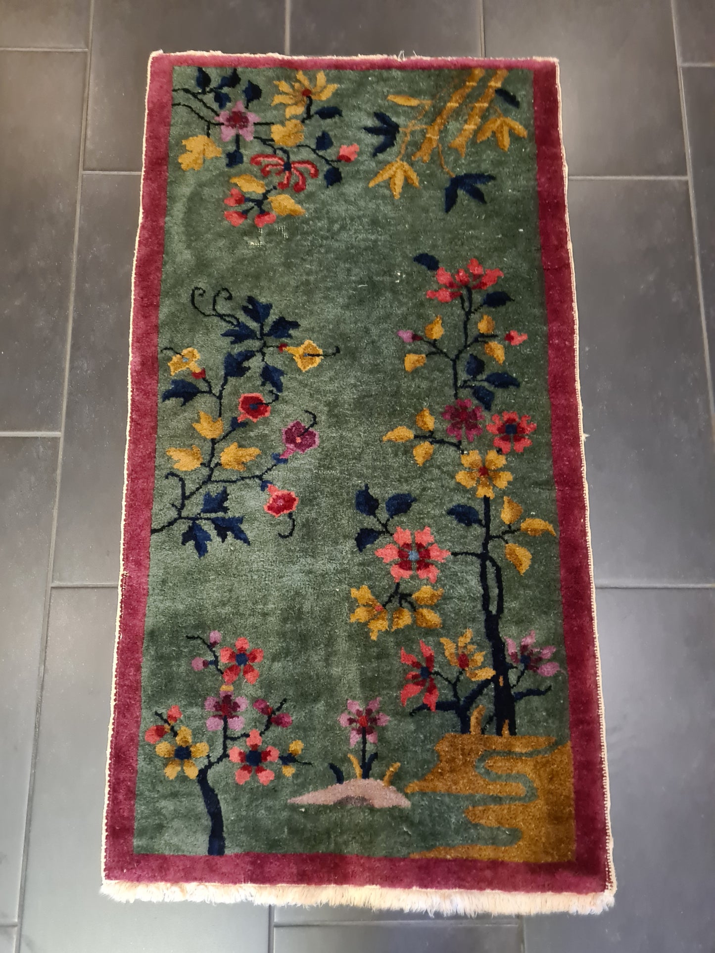 Handgeknüpfter Orientteppich China Peking Antiker Teppich art déco 117x63cm