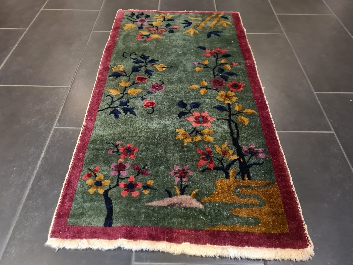 Handgeknüpfter Orientteppich China Peking Antiker Teppich art déco 117x63cm