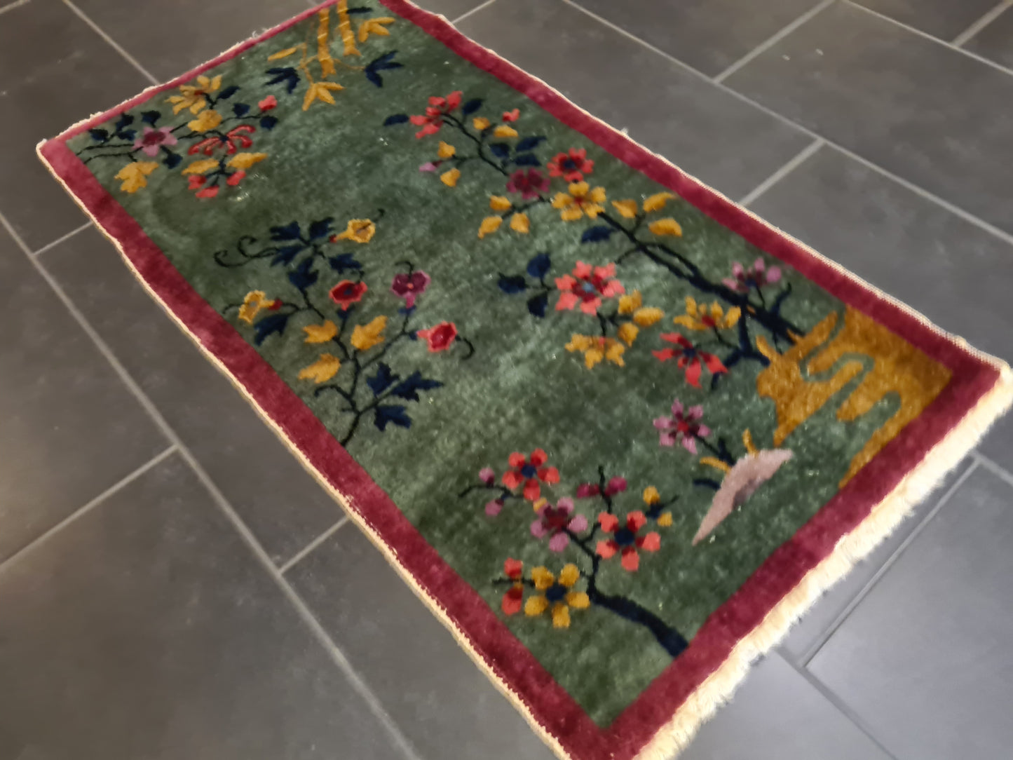 Handgeknüpfter Orientteppich China Peking Antiker Teppich art déco 117x63cm