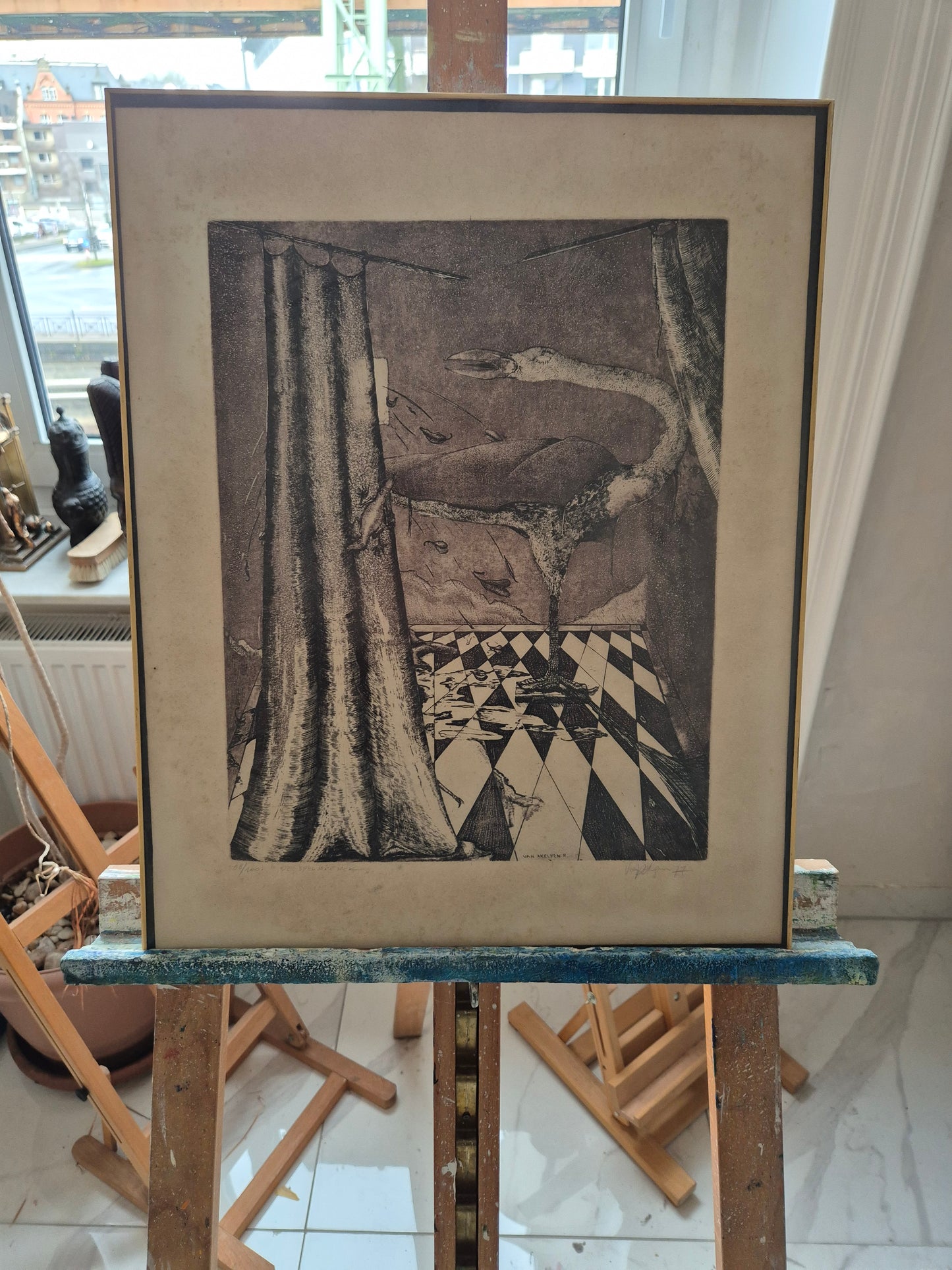 Abstrakte Radierung, Roger Van Akelyen (geb. 1948) „De Spelbreker“