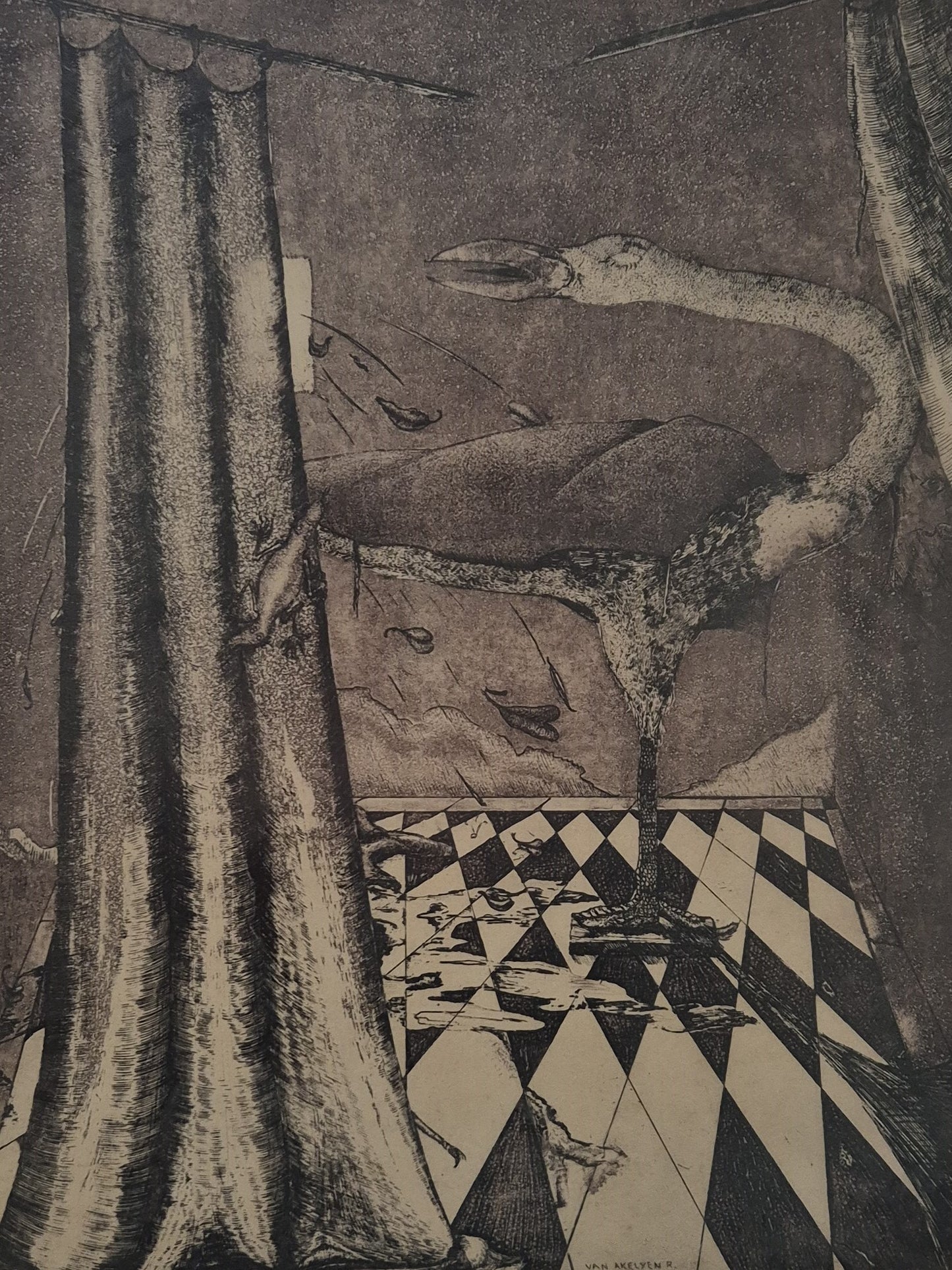 Abstrakte Radierung, Roger Van Akelyen (geb. 1948) „De Spelbreker“