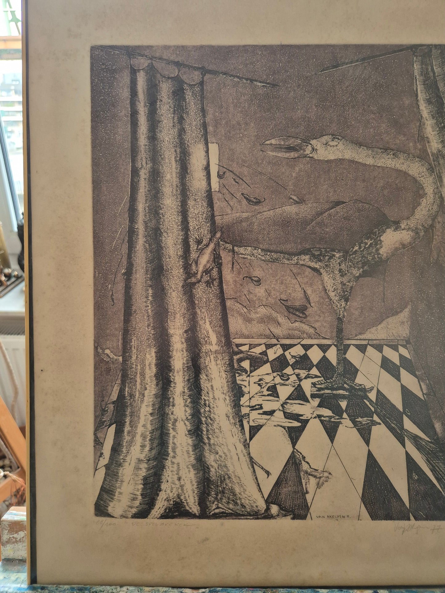 Abstrakte Radierung, Roger Van Akelyen (geb. 1948) „De Spelbreker“