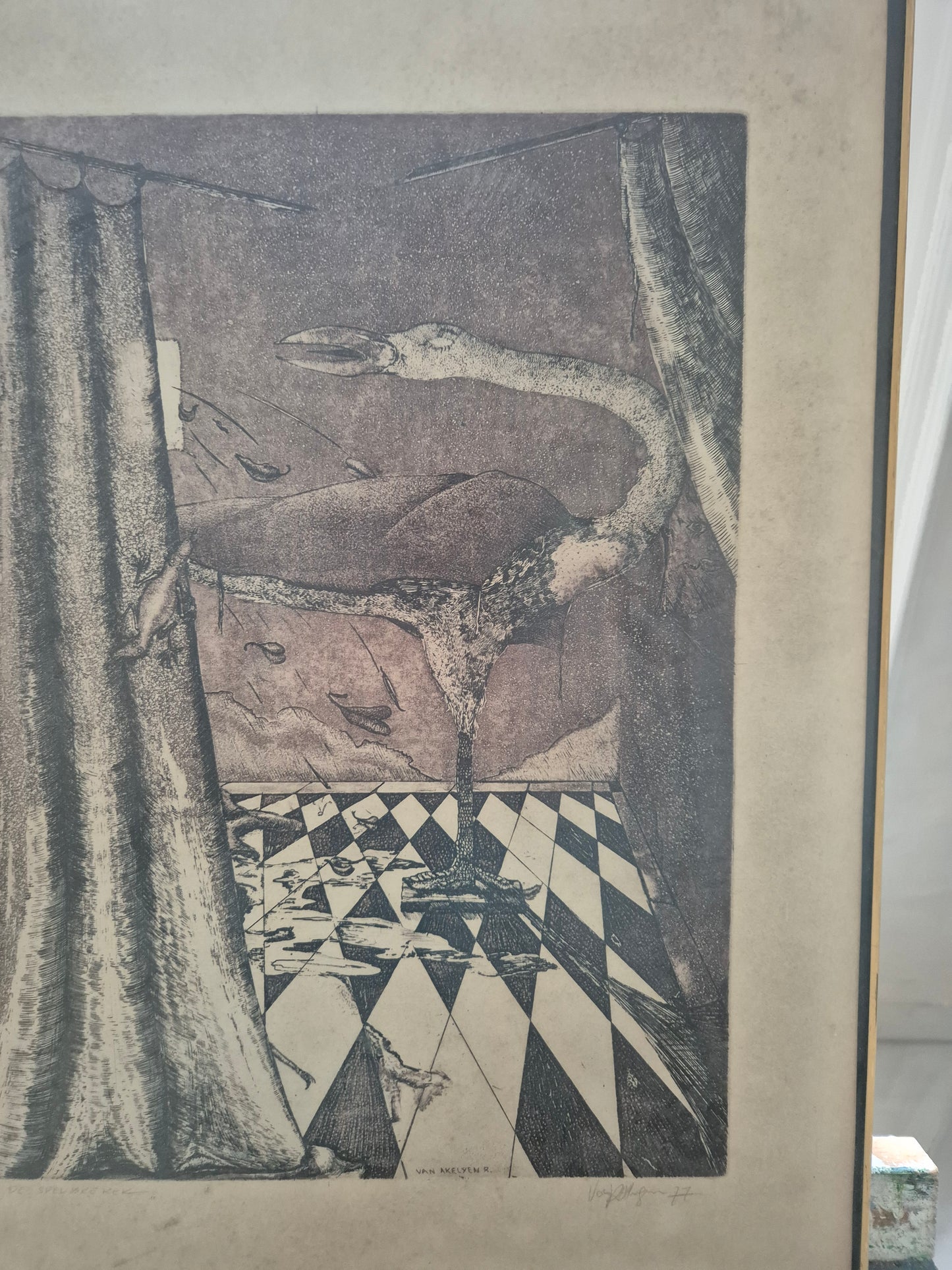 Abstrakte Radierung, Roger Van Akelyen (geb. 1948) „De Spelbreker“