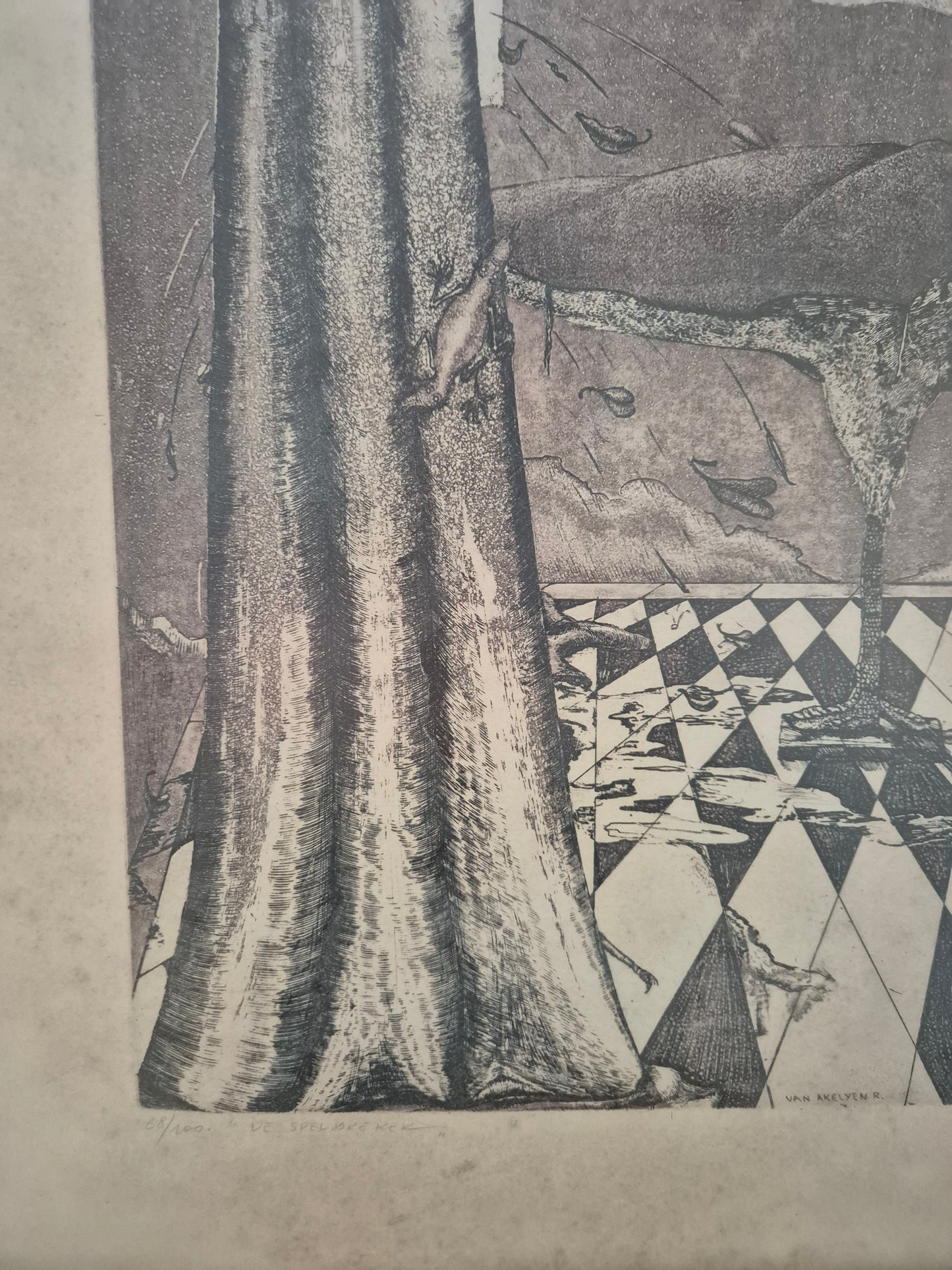 Abstrakte Radierung, Roger Van Akelyen (geb. 1948) „De Spelbreker“