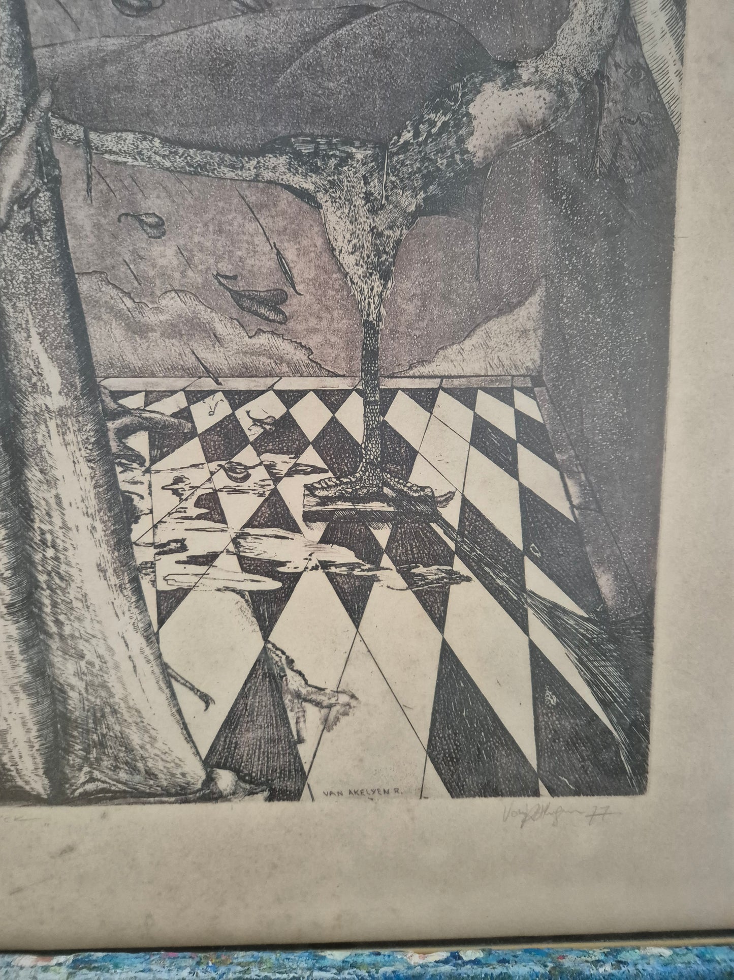 Abstrakte Radierung, Roger Van Akelyen (geb. 1948) „De Spelbreker“