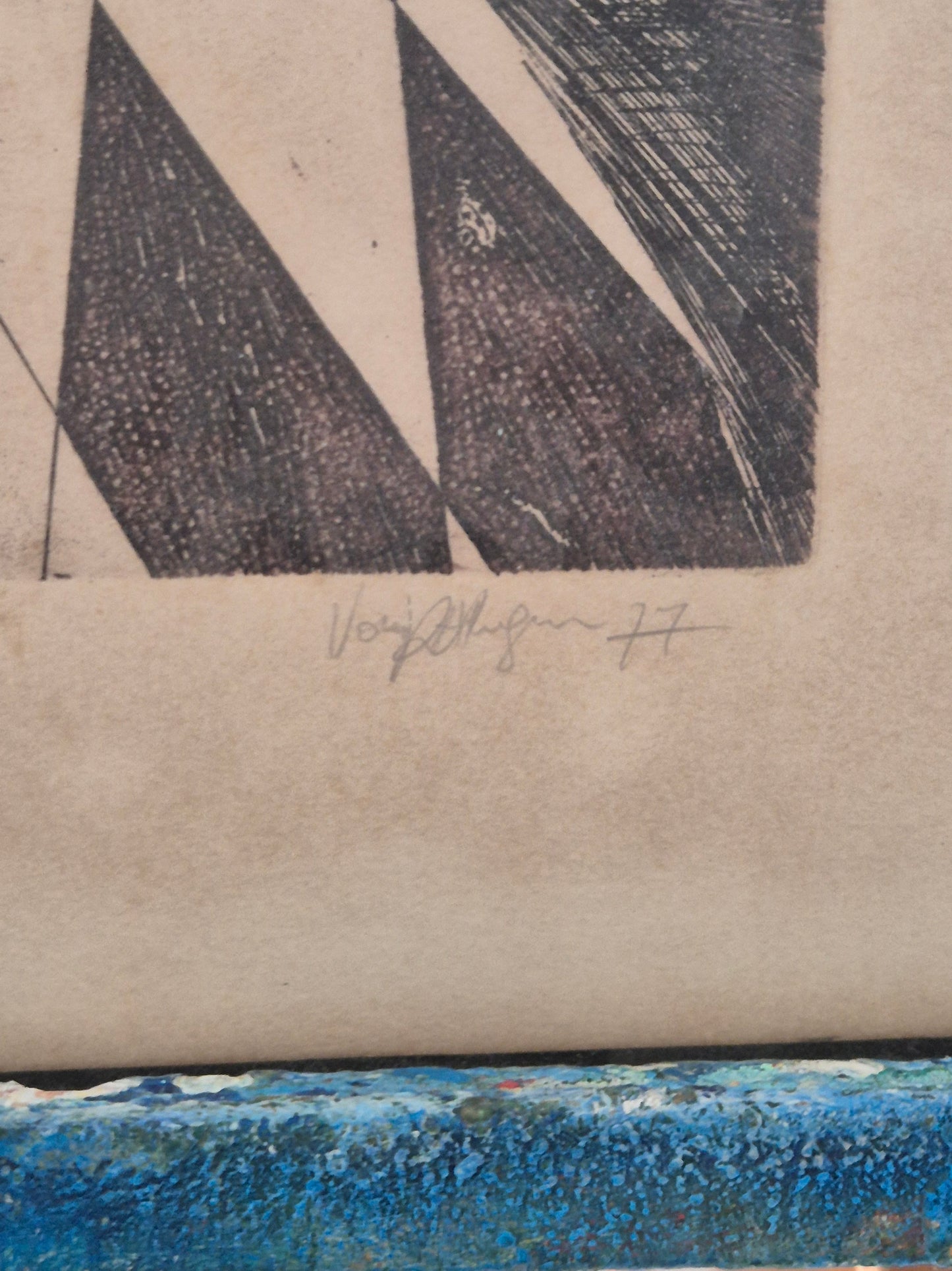 Abstrakte Radierung, Roger Van Akelyen (geb. 1948) „De Spelbreker“