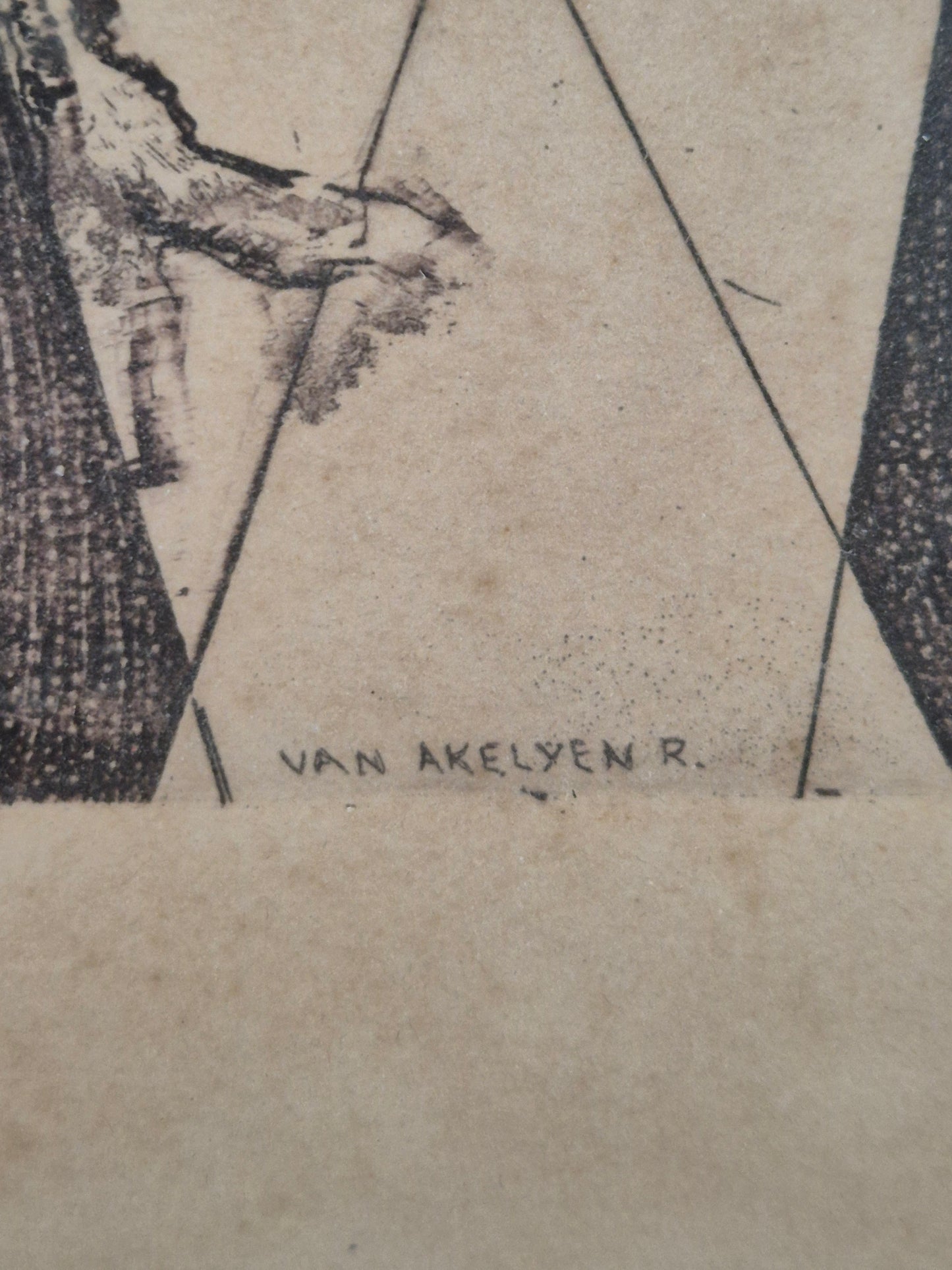 Abstrakte Radierung, Roger Van Akelyen (geb. 1948) „De Spelbreker“