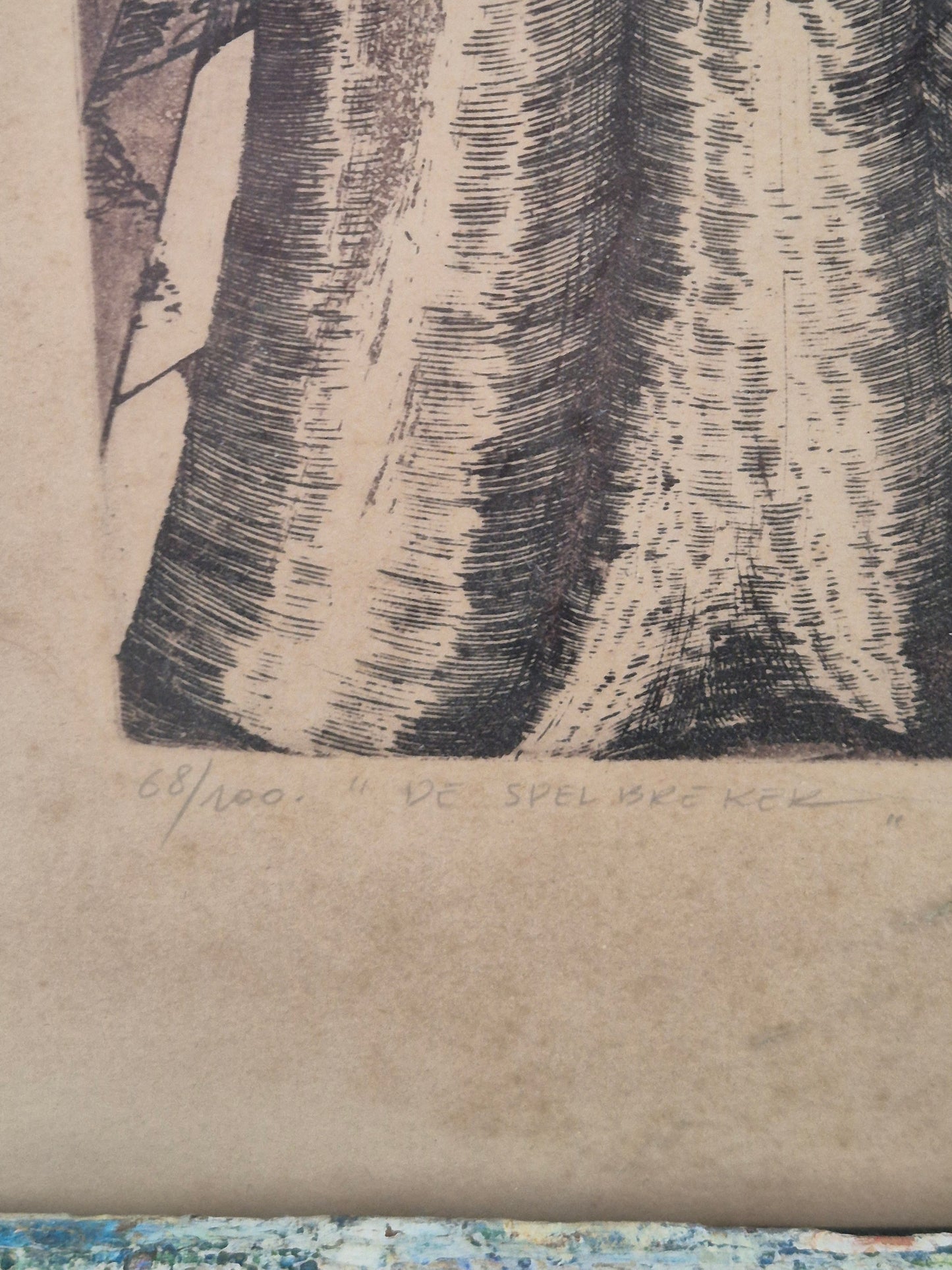 Abstrakte Radierung, Roger Van Akelyen (geb. 1948) „De Spelbreker“