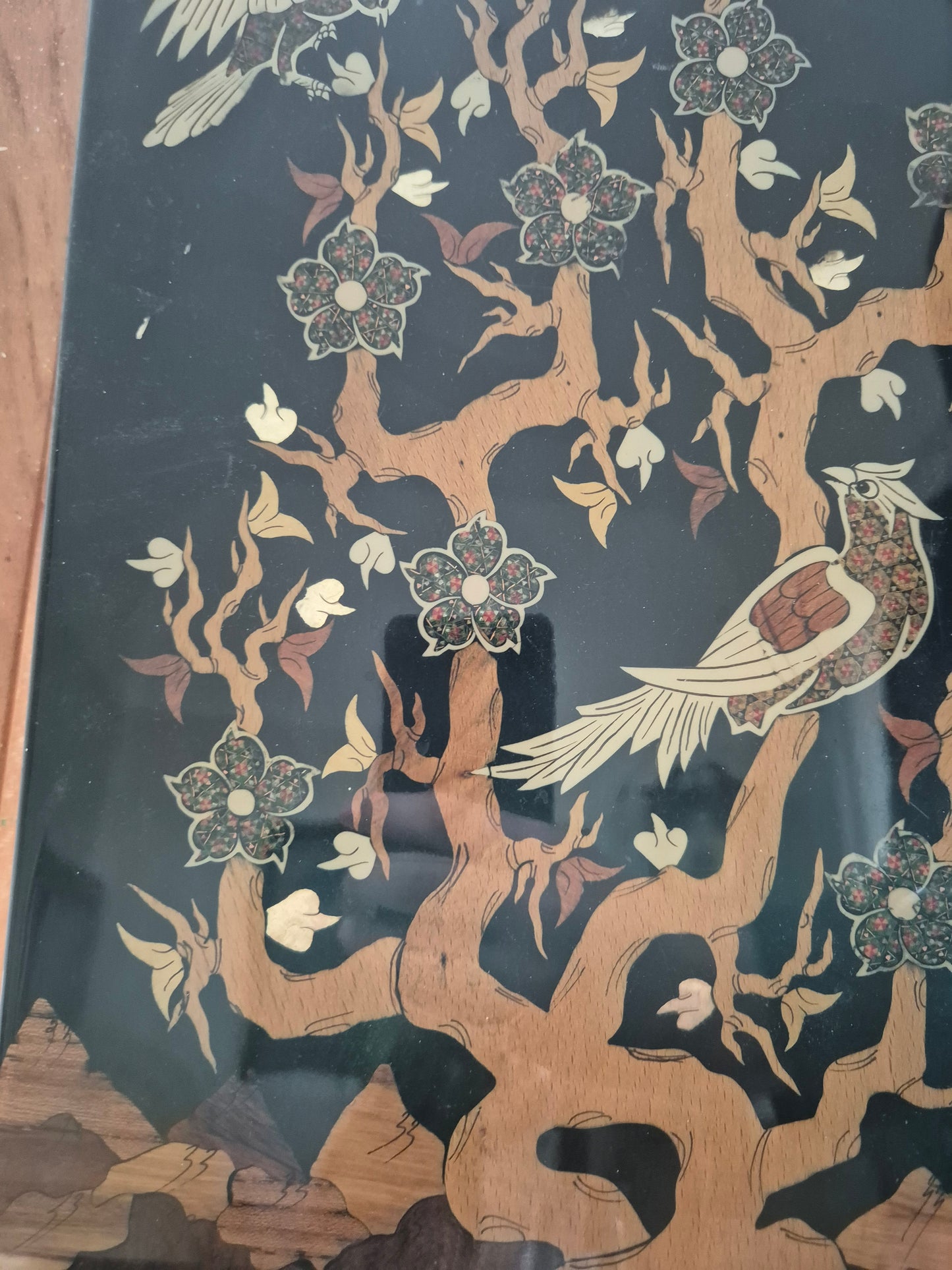 Naturdarstellung mit Vögeln und floralen Elementen 44x38cm