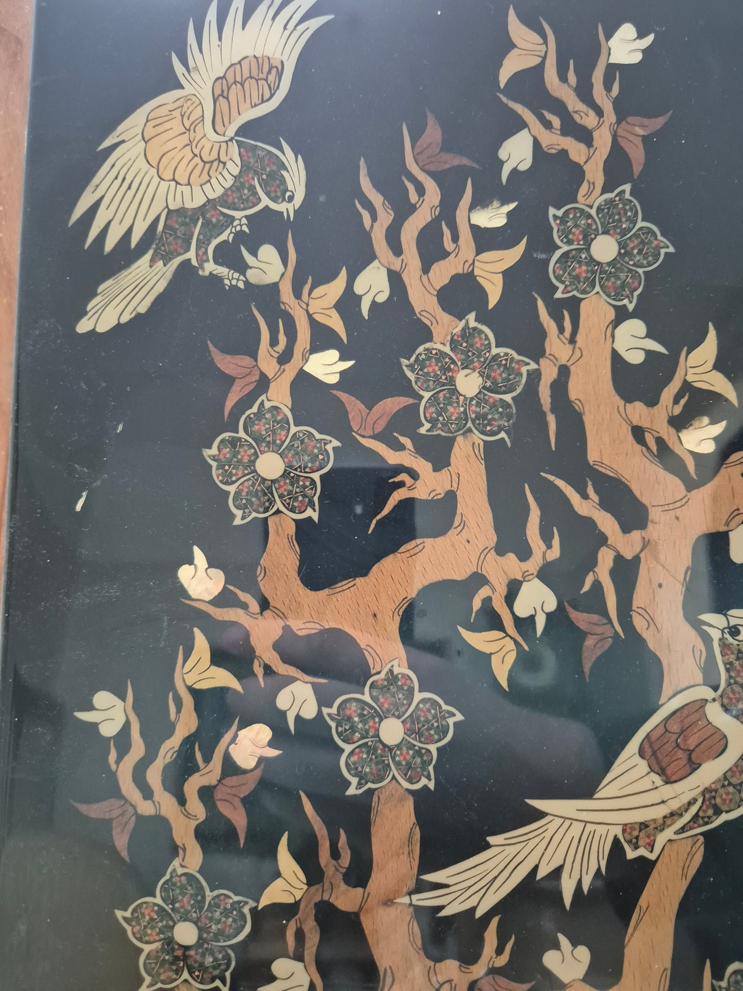 Naturdarstellung mit Vögeln und floralen Elementen 44x38cm