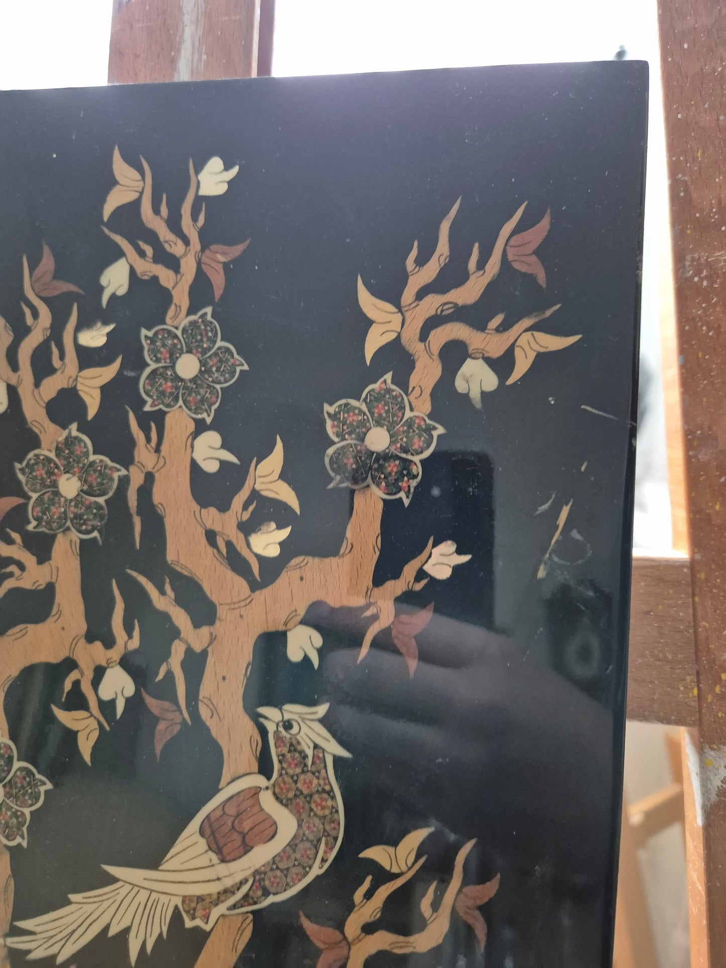 Naturdarstellung mit Vögeln und floralen Elementen 44x38cm