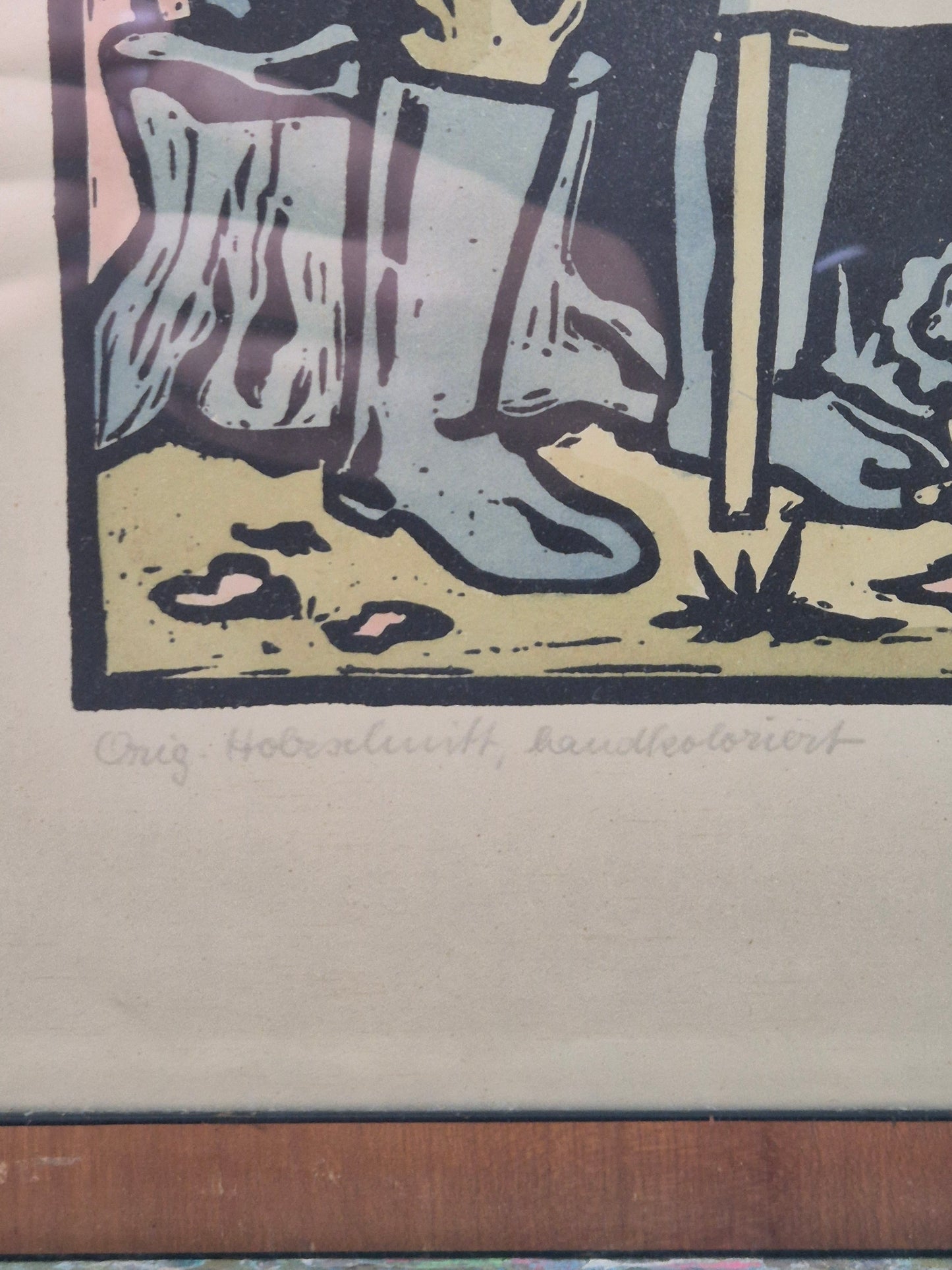 Original-Holzschnitt, handkoloriert, Jagdszene 44 x 38 cm