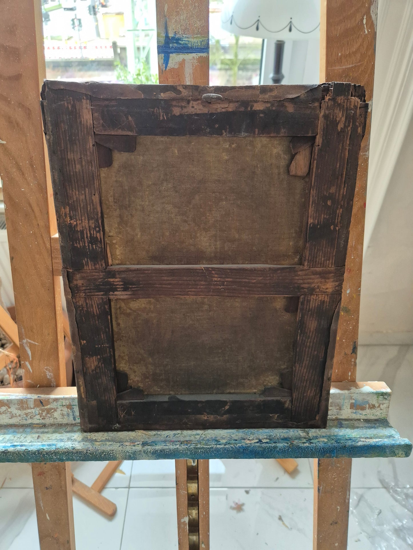 Betender Mönch mit Kruzifix, antikes Ölgemälde 32 x 27 cm