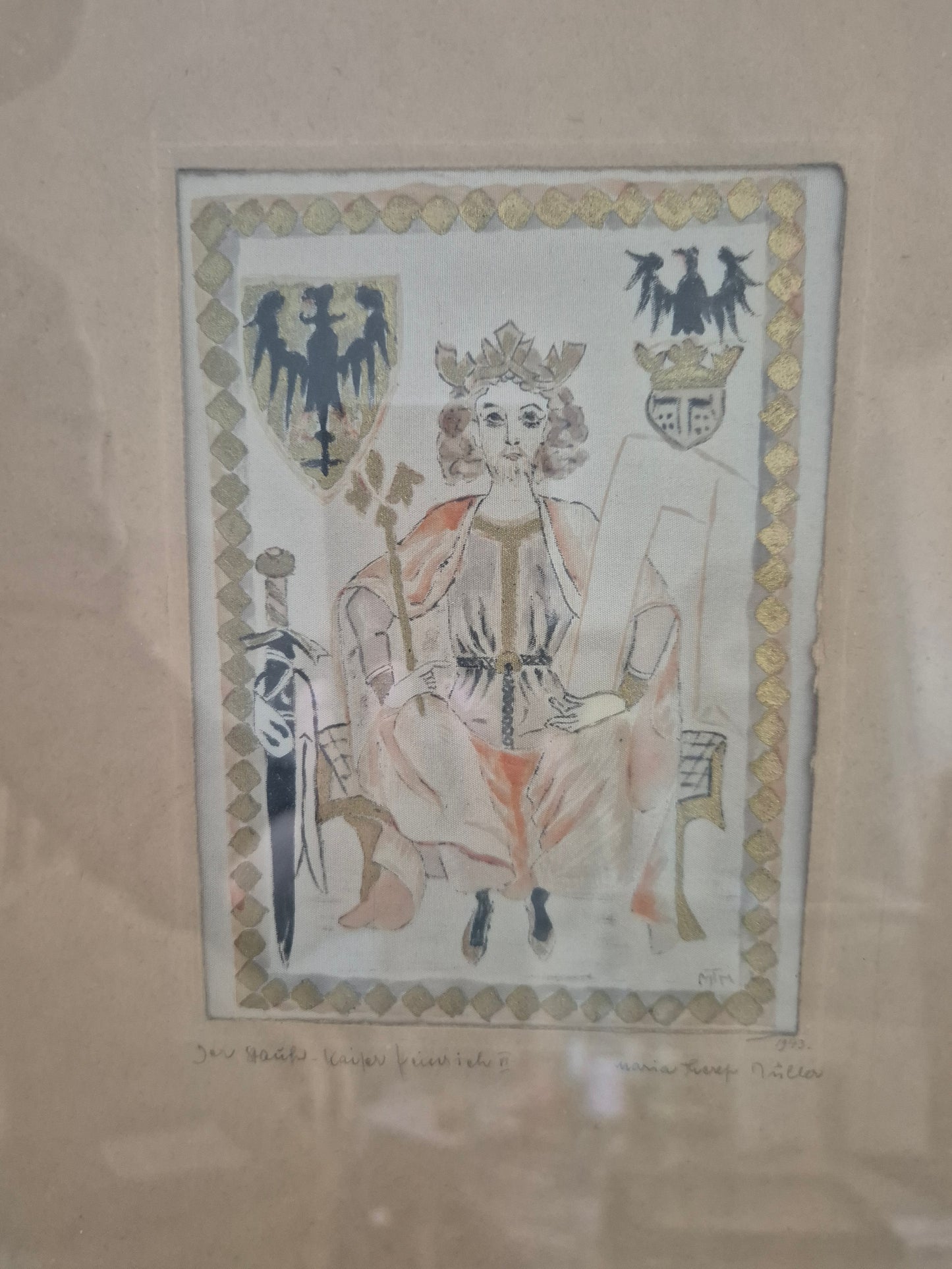 Kaiser Heinrich VI. auf dem Thron, Grafik auf Leinwand 27x36cm