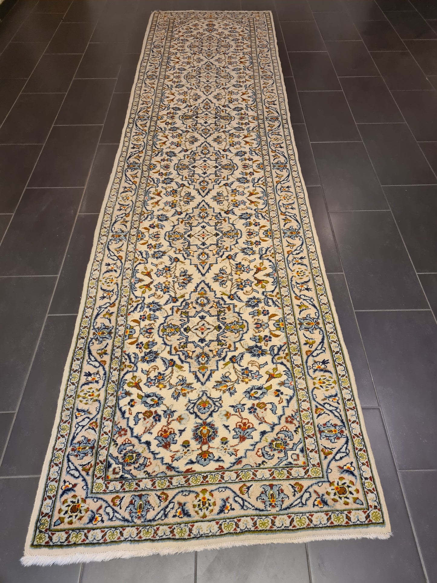 Perserteppich Orientteppich Handgeknüpfer Teppich Keshan Läufer 404x102cm