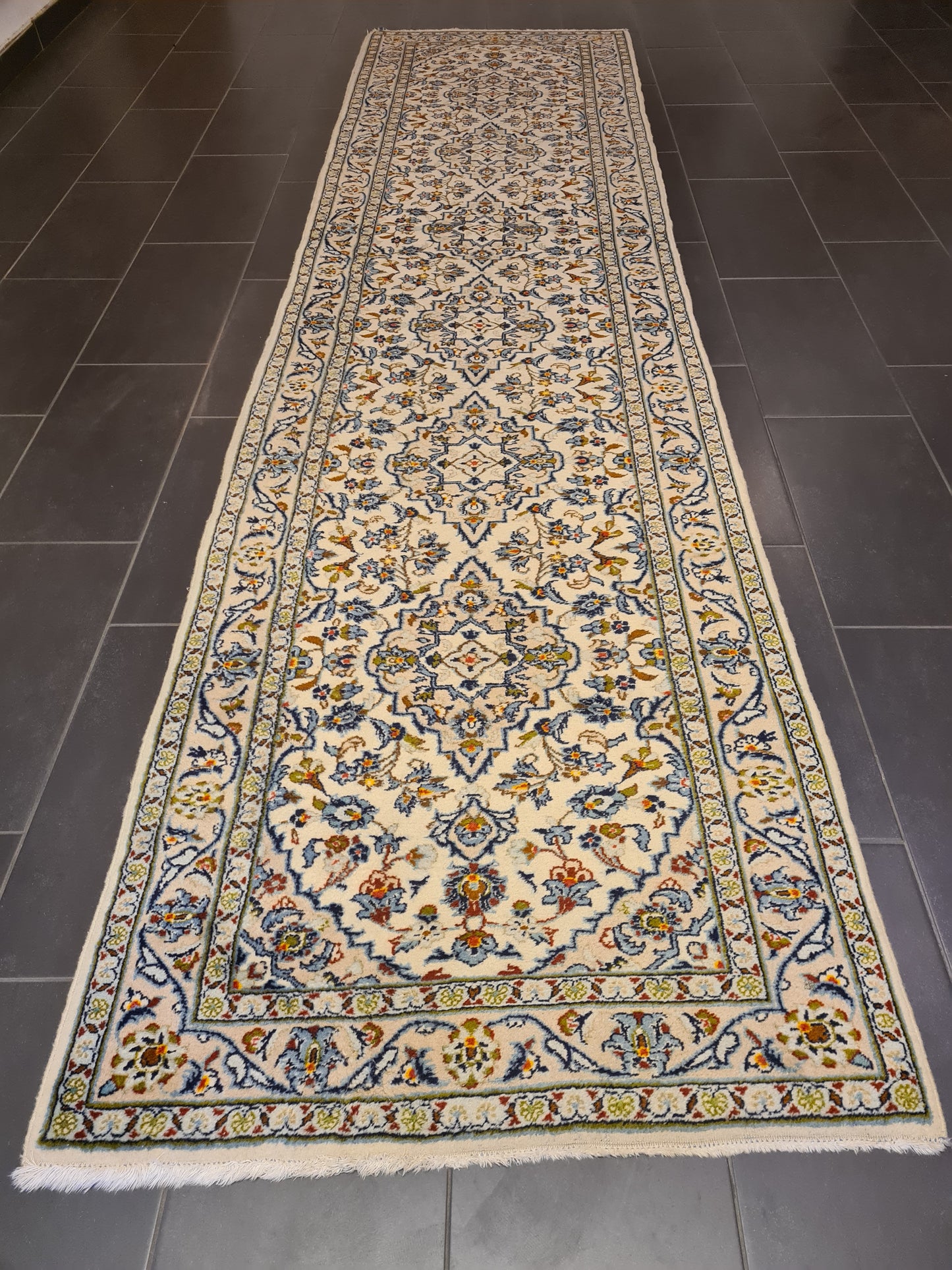 Perserteppich Orientteppich Handgeknüpfer Teppich Keshan Läufer 404x102cm