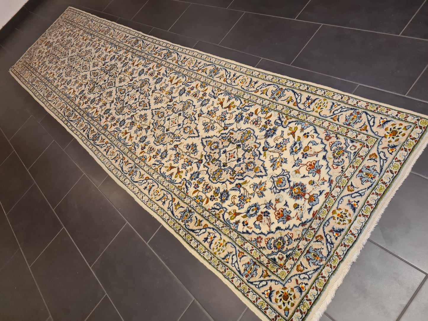 Perserteppich Orientteppich Handgeknüpfer Teppich Keshan Läufer 404x102cm