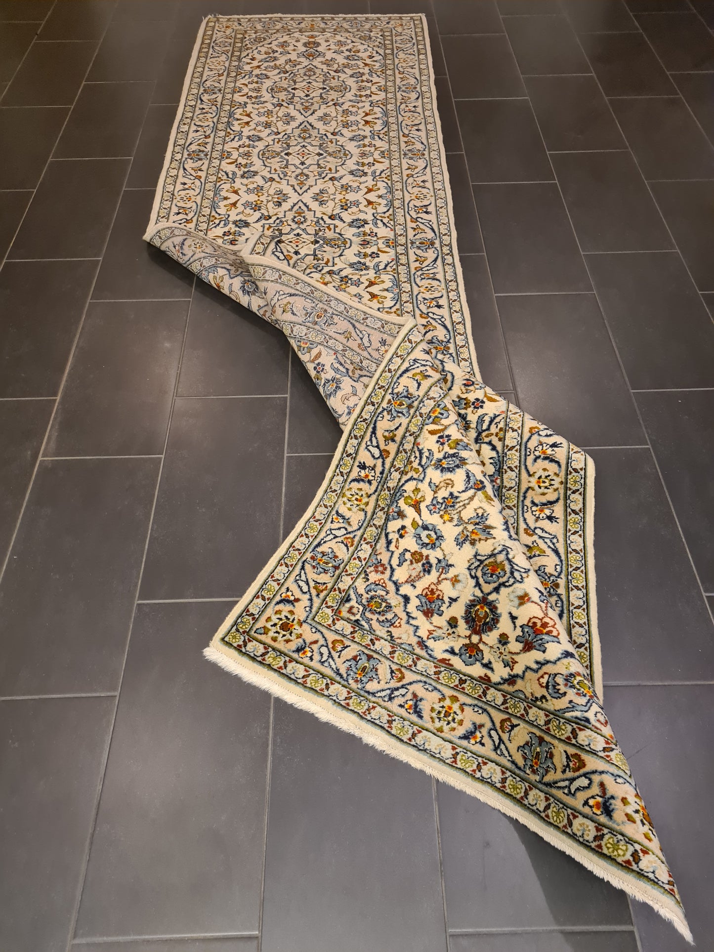 Perserteppich Orientteppich Handgeknüpfer Teppich Keshan Läufer 404x102cm