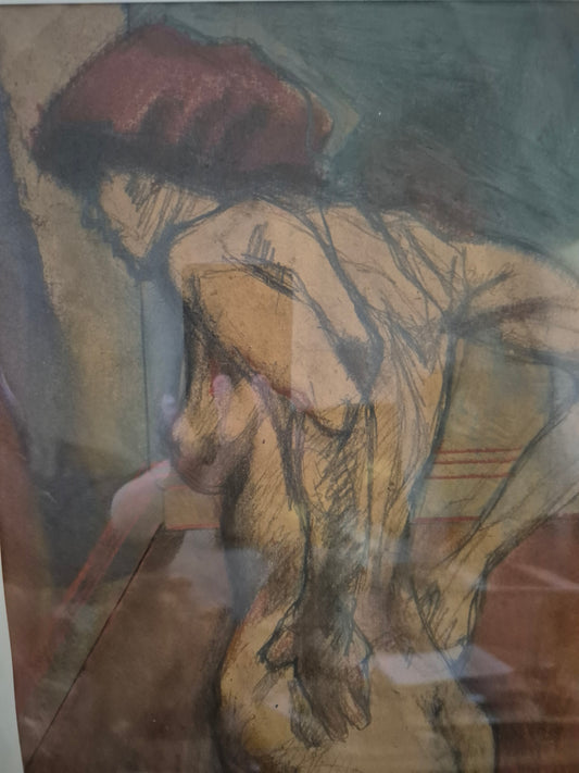 Grafik (XX) Stehender Frauenakt von Hinten Gerahmt hinter Glas