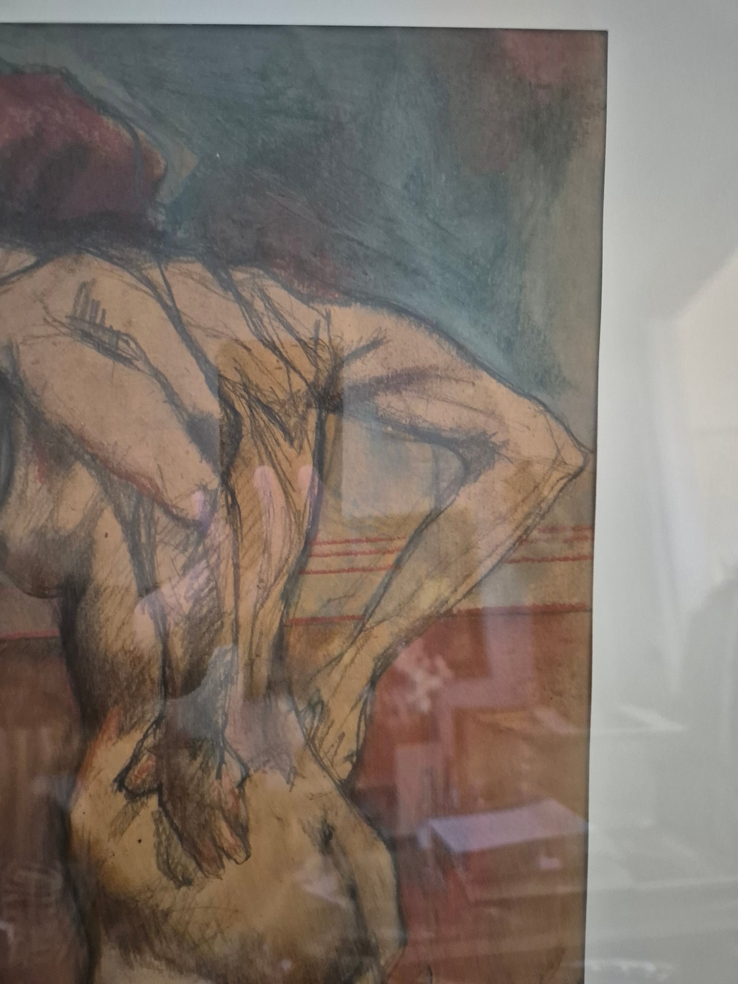 Grafik (XX) Stehender Frauenakt von Hinten Gerahmt hinter Glas