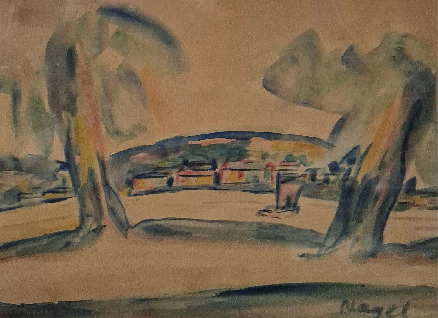 Nagel (XX) Aquarellmalerei Farbenfrohe Landschaft Expressionismus