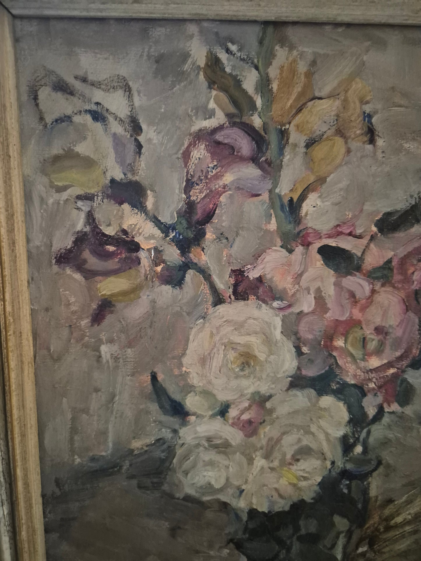 Europäische Schule (XX) Ölgemälde Handsigniert Blumenstillleben 46x36cm