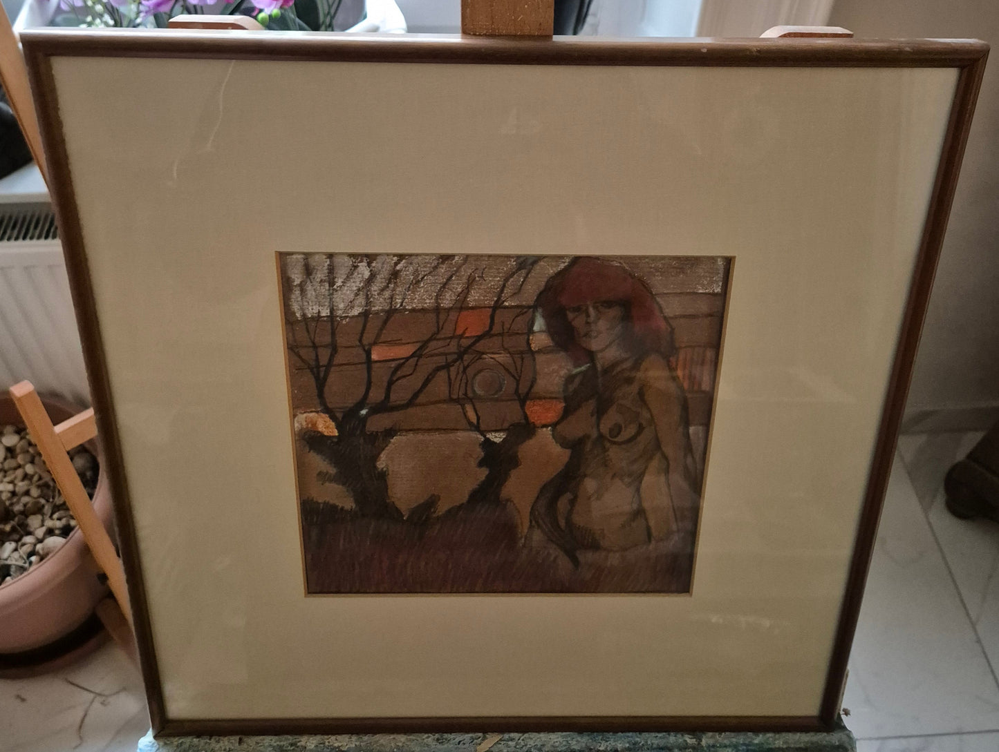 Gemälde Akt Mischtechnik Expressionismus Landschaft Gerahmt 61x48cm