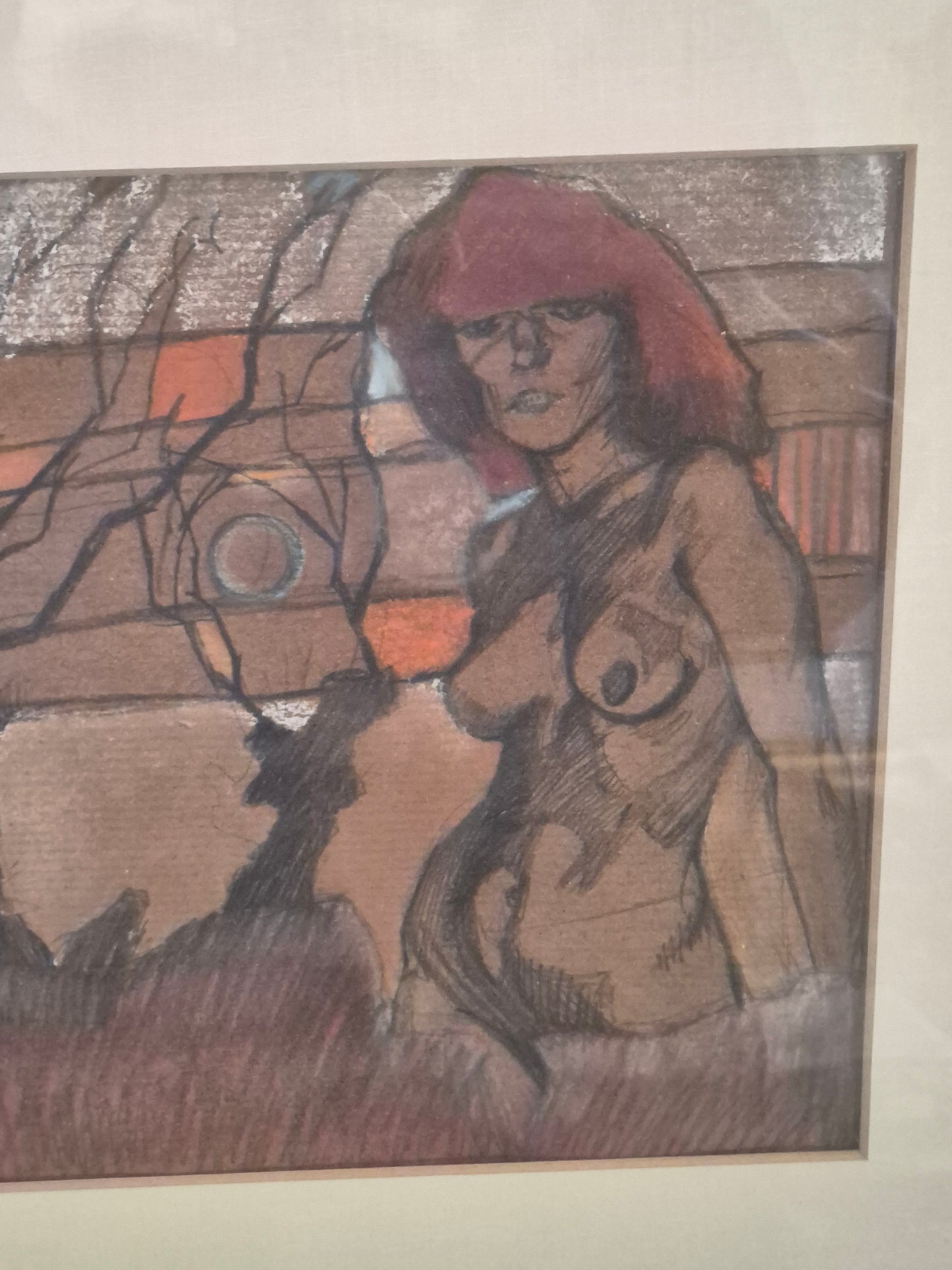 Gemälde Akt Mischtechnik Expressionismus Landschaft Gerahmt 61x48cm