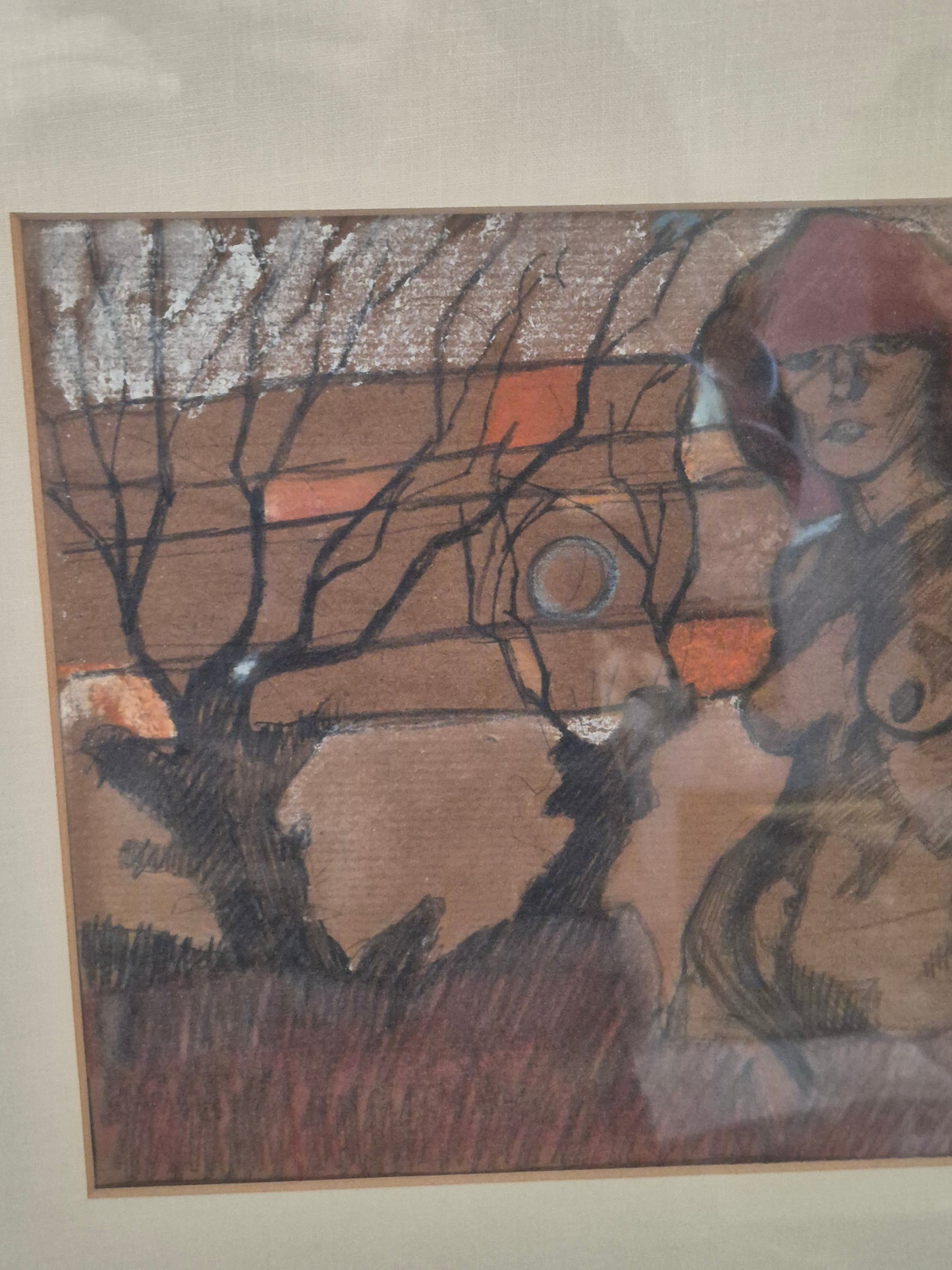 Gemälde Akt Mischtechnik Expressionismus Landschaft Gerahmt 61x48cm