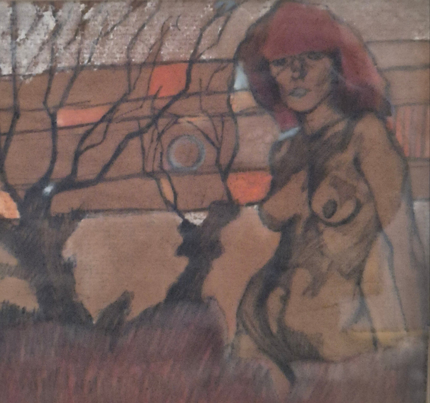 Gemälde Akt Mischtechnik Expressionismus Landschaft Gerahmt 61x48cm