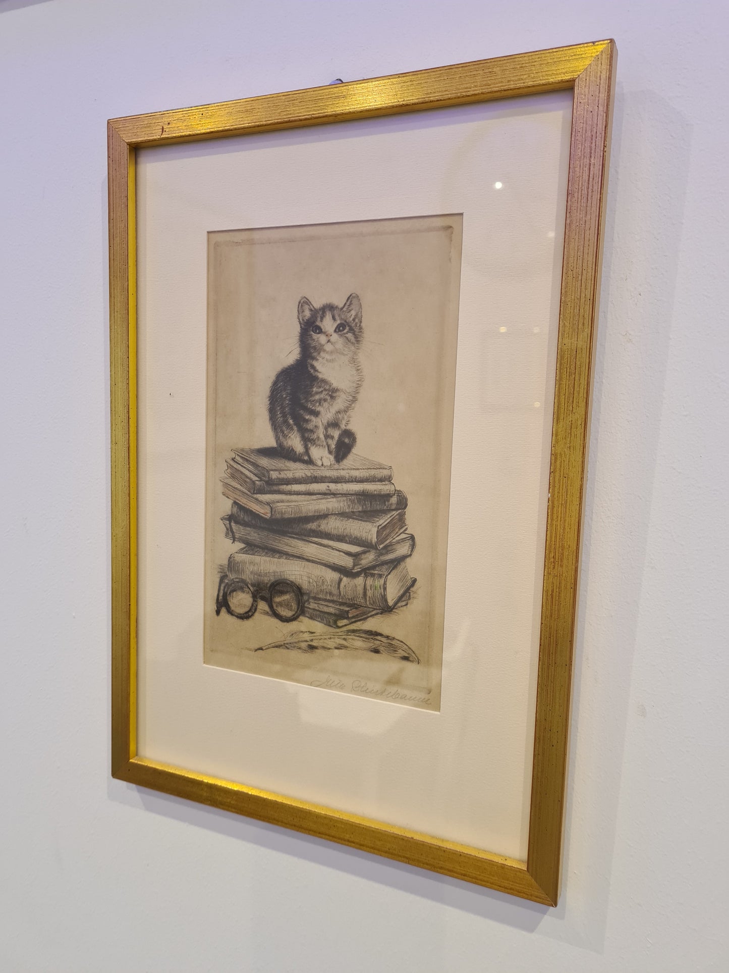 Katzenmütterchen Original Radierung 3er Set Malerei signiert 40x30cm