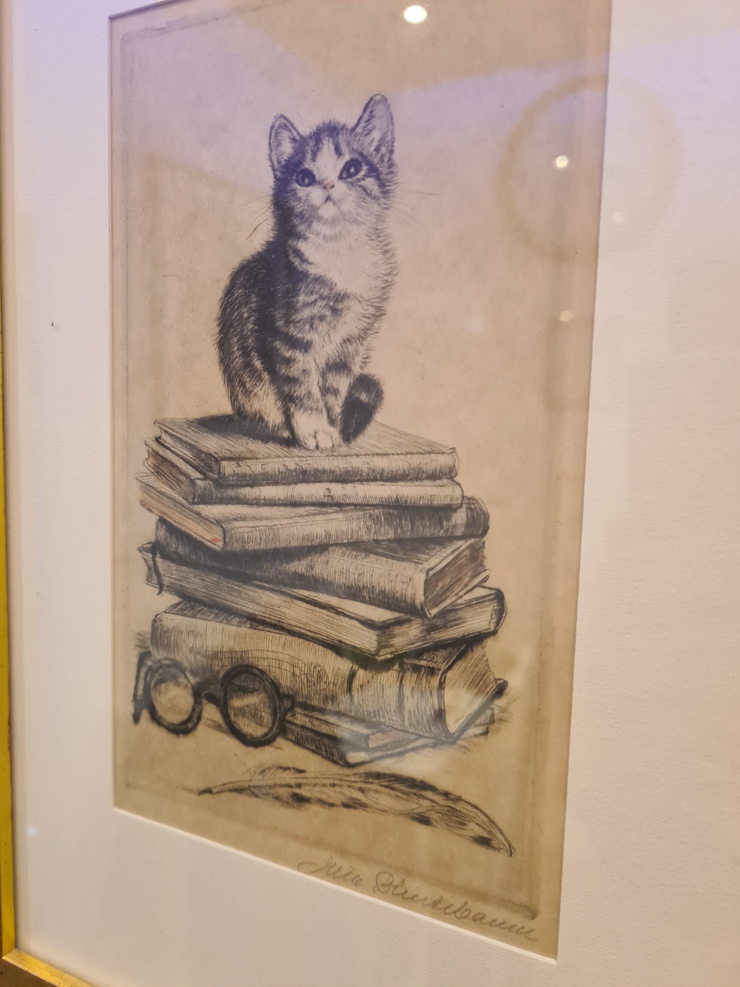 Katzenmütterchen Original Radierung 3er Set Malerei signiert 40x30cm