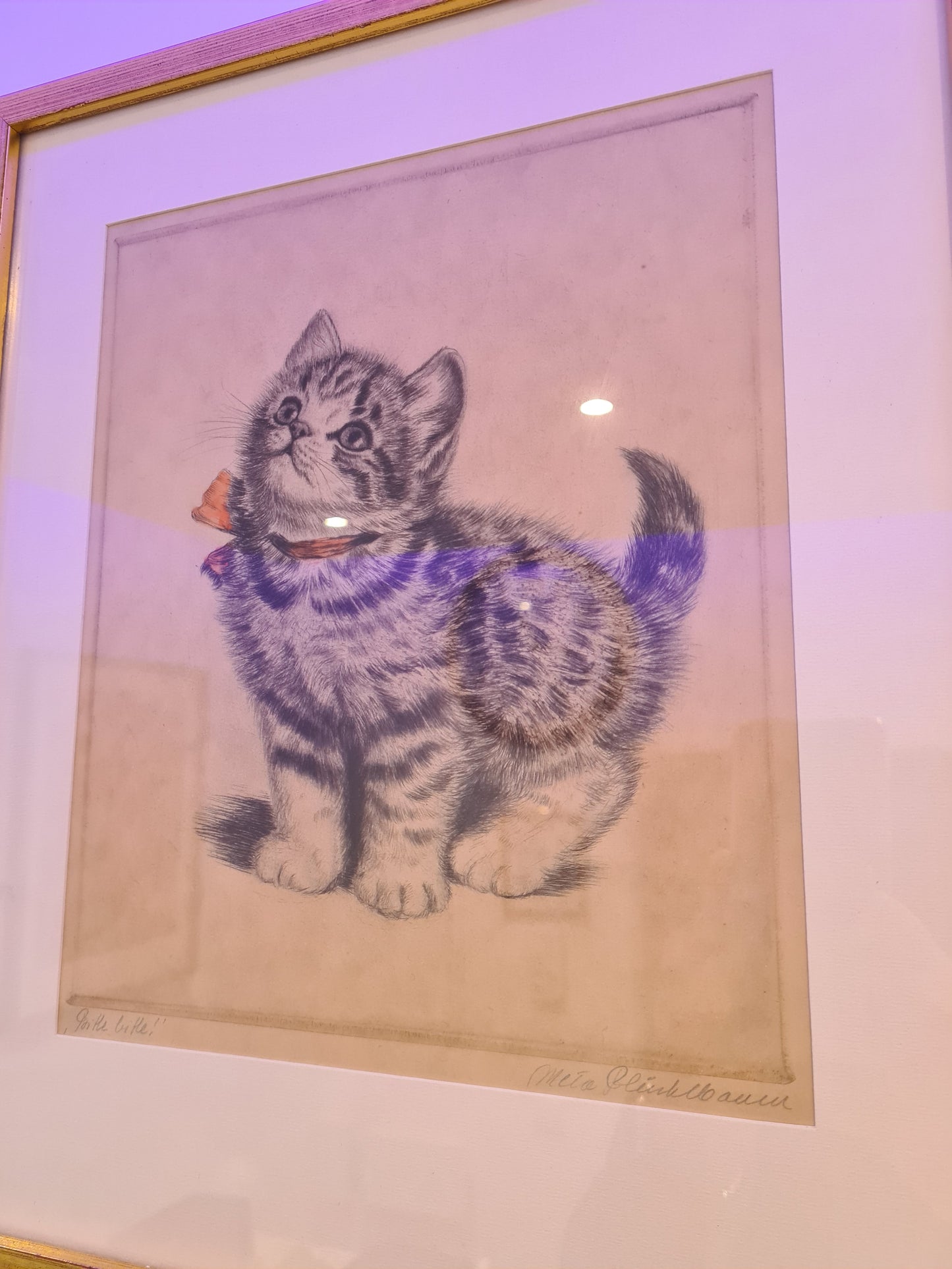 Katzenmütterchen Original Radierung 3er Set Malerei signiert 40x30cm