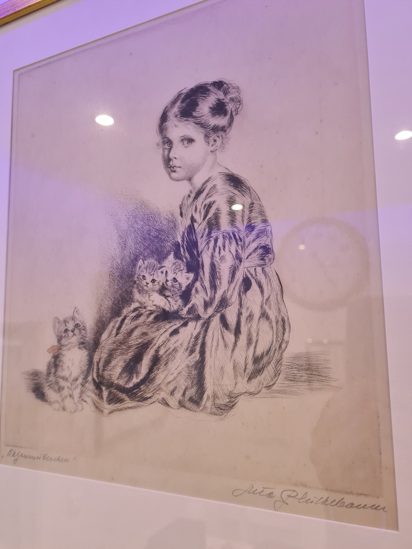 Katzenmütterchen Original Radierung 3er Set Malerei signiert 40x30cm