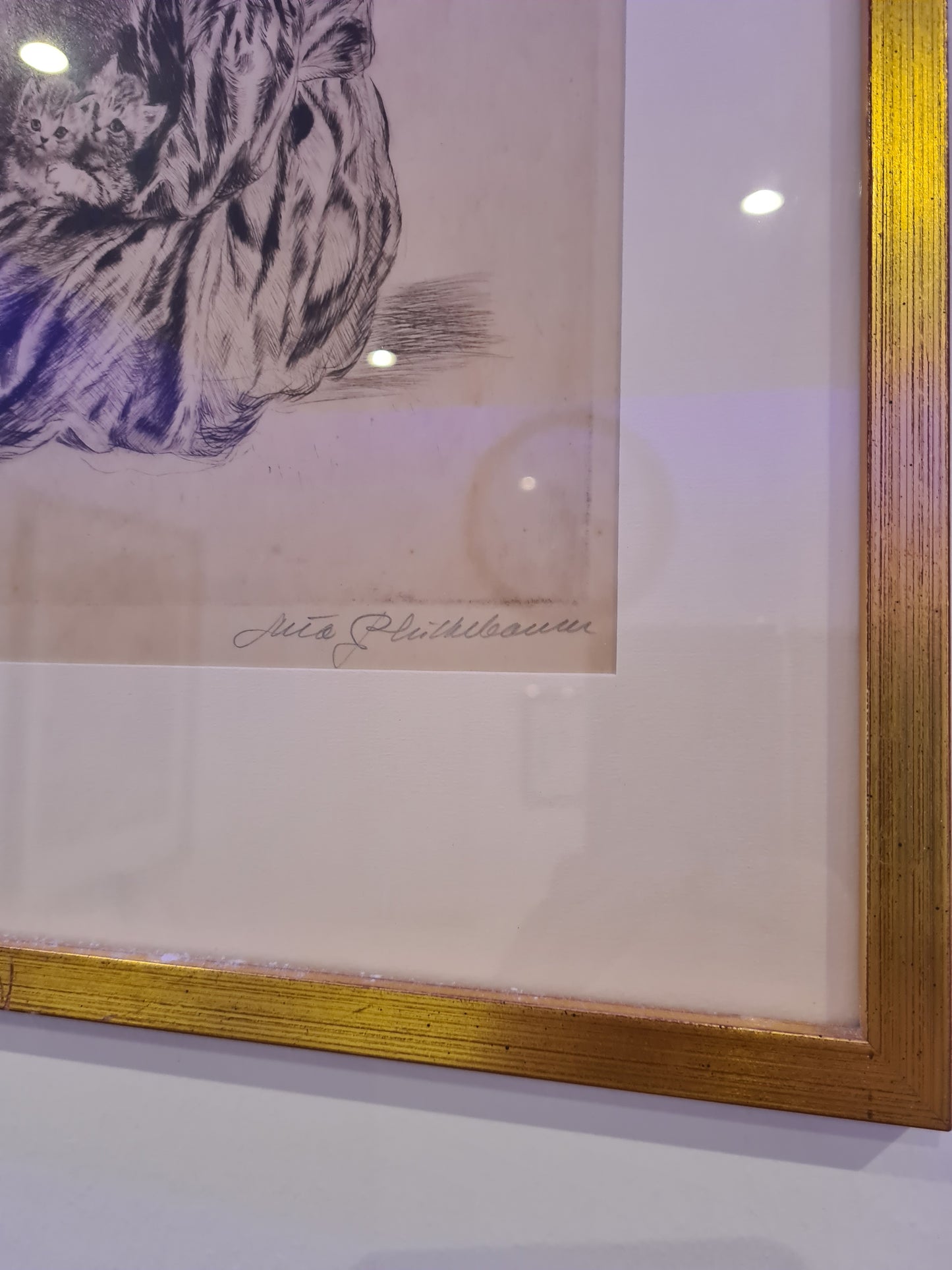 Katzenmütterchen Original Radierung 3er Set Malerei signiert 40x30cm