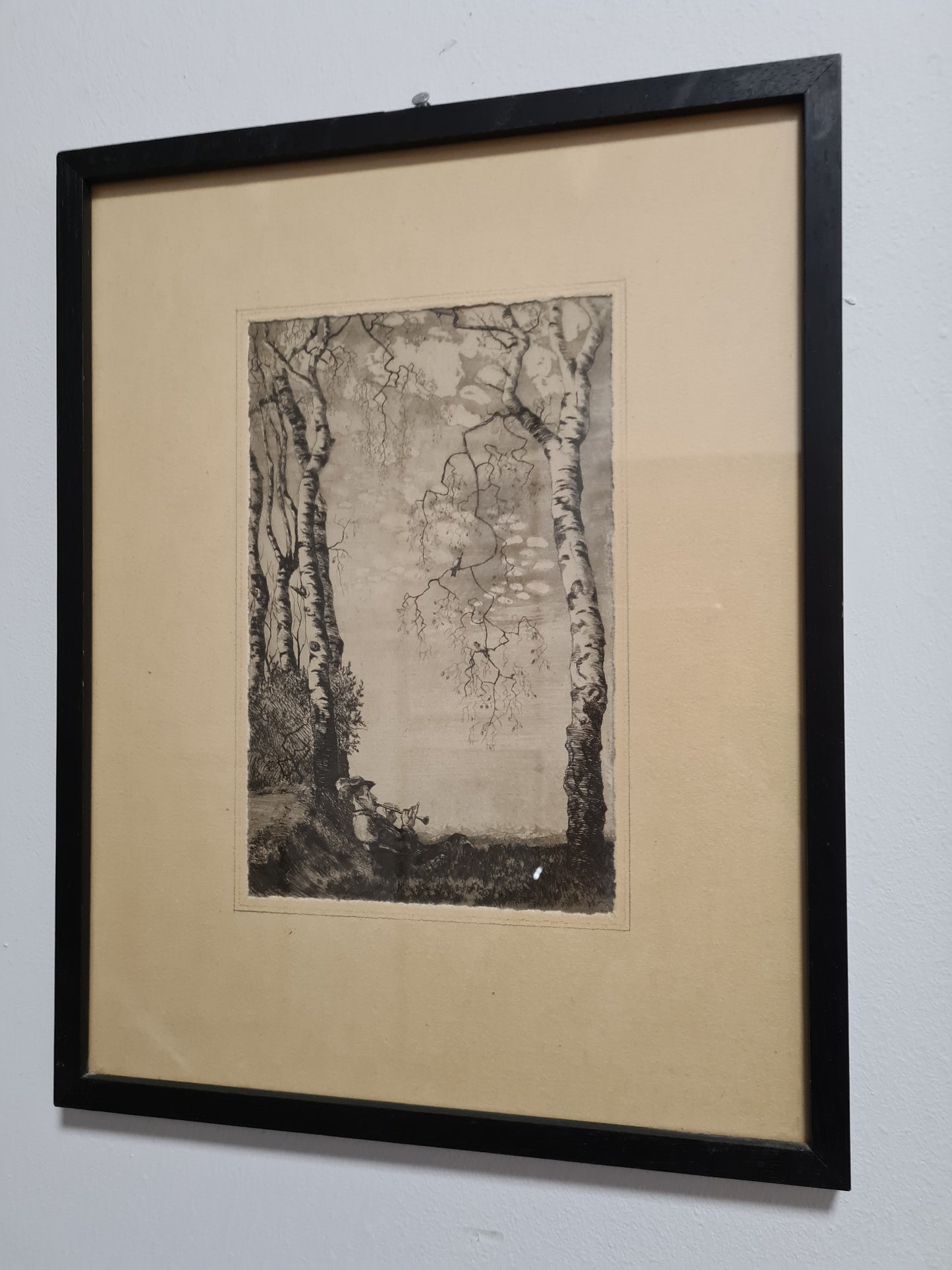 Original Radierung 4er set Landschaft Malerei Holzrahmen 30x34cm