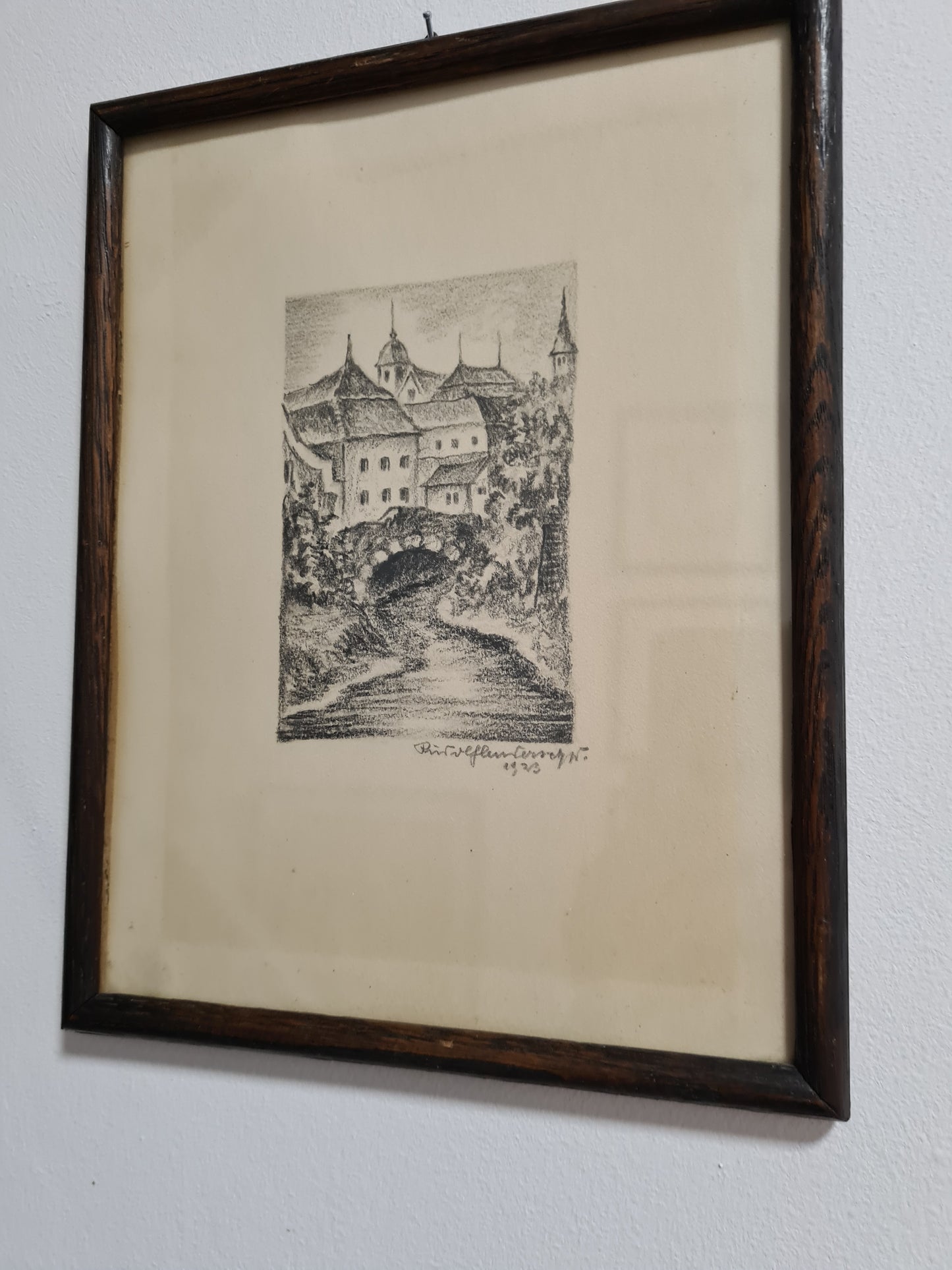 Original Radierung 4er set Landschaft Malerei Holzrahmen 30x34cm