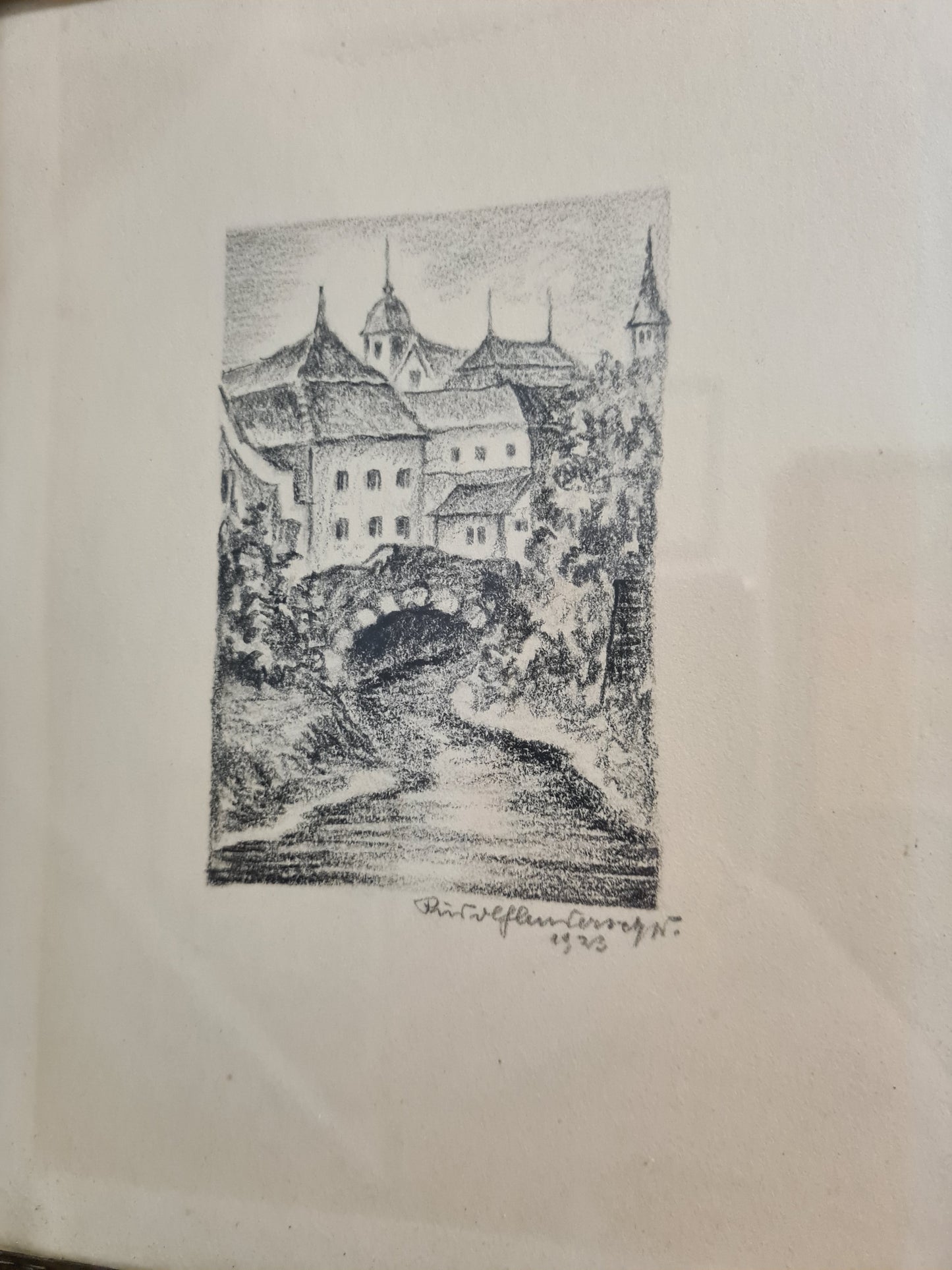 Original Radierung 4er set Landschaft Malerei Holzrahmen 30x34cm