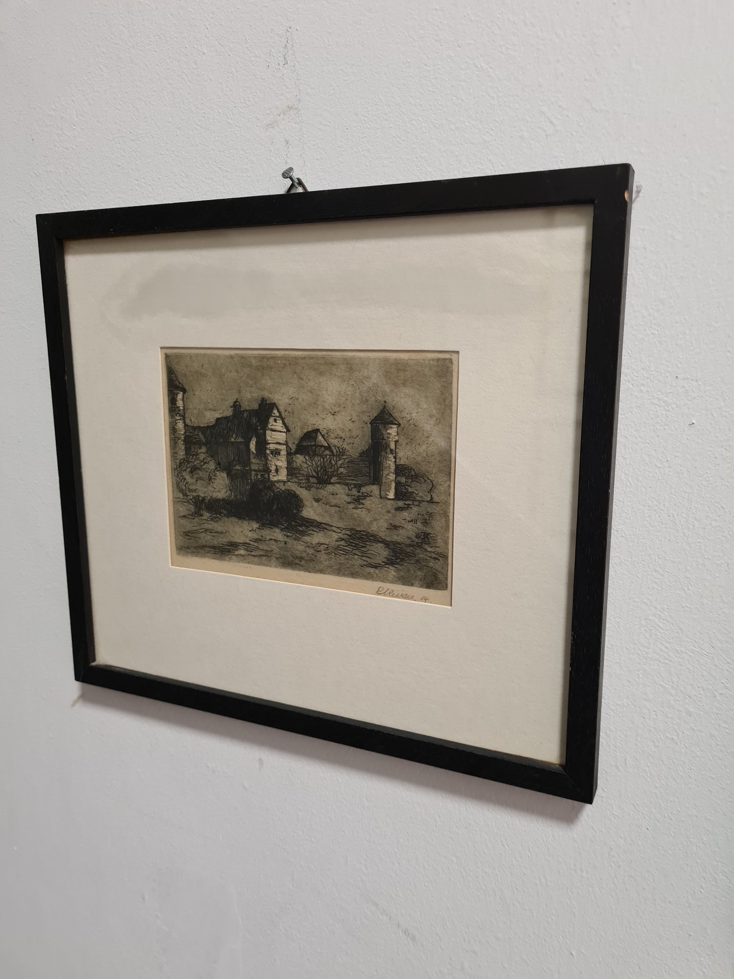 Original Radierung 4er set Landschaft Malerei Holzrahmen 30x34cm