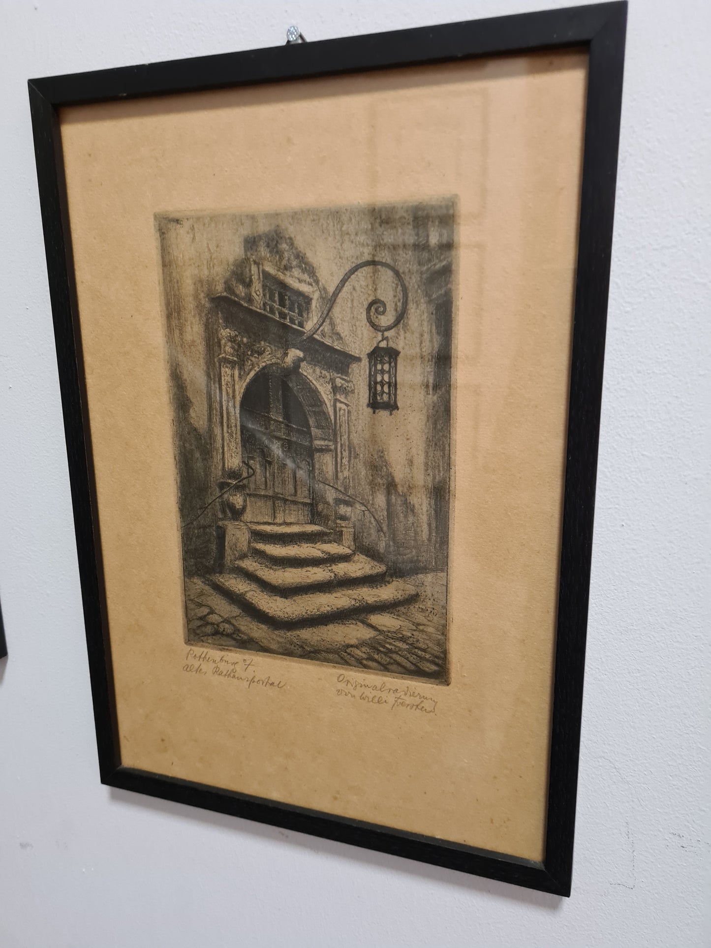 Original Radierung 4er set Landschaft Malerei Holzrahmen 30x34cm